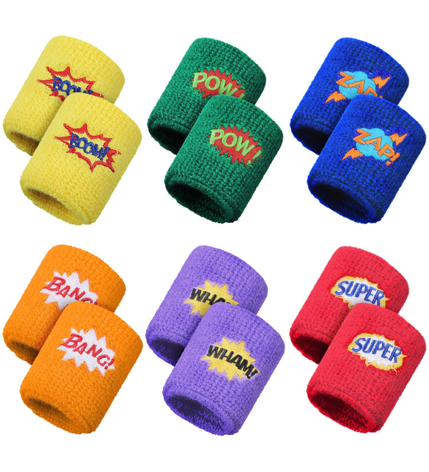 24-Piece Kids Sports Wristbands | Colorful Terry Cloth Sweatbands with Pow Zap Design | Perfect for School Students & Teachers | Basketball Party Favors | 6 Styles - Buy Online on GoSupps.com