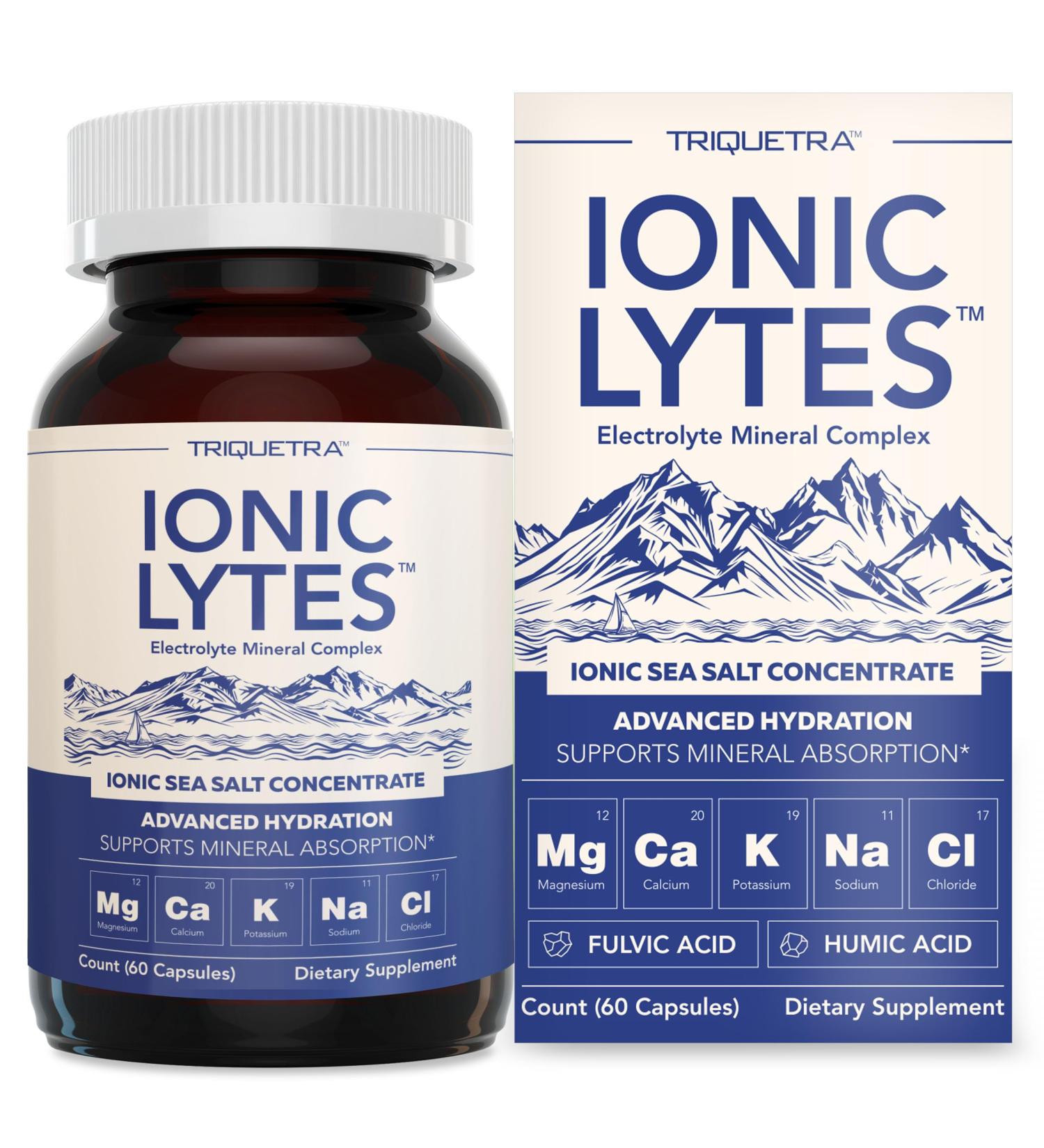 Ionic Lytes Electrolyte Mineral Complex with Ionic Sea Salt Fulvic & Humic Acid - Supports Hydration Electrolyte & Mineral Balance & Muscle Function (60 Capsules) - Soy-Free Gluten-Free cGMP 60 Count (Pack of 1) - Buy Online on GoSupps.com
