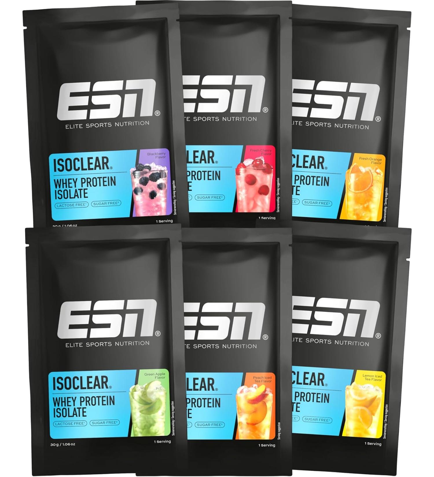 Buy ESN Isoclear Whey Isolate Protein Powder Sample Bundle - 6x30g Varieties | Fruity Delicious Taste Clear Whey Tested Quality - Made in Germany - Buy Online on GoSupps.com