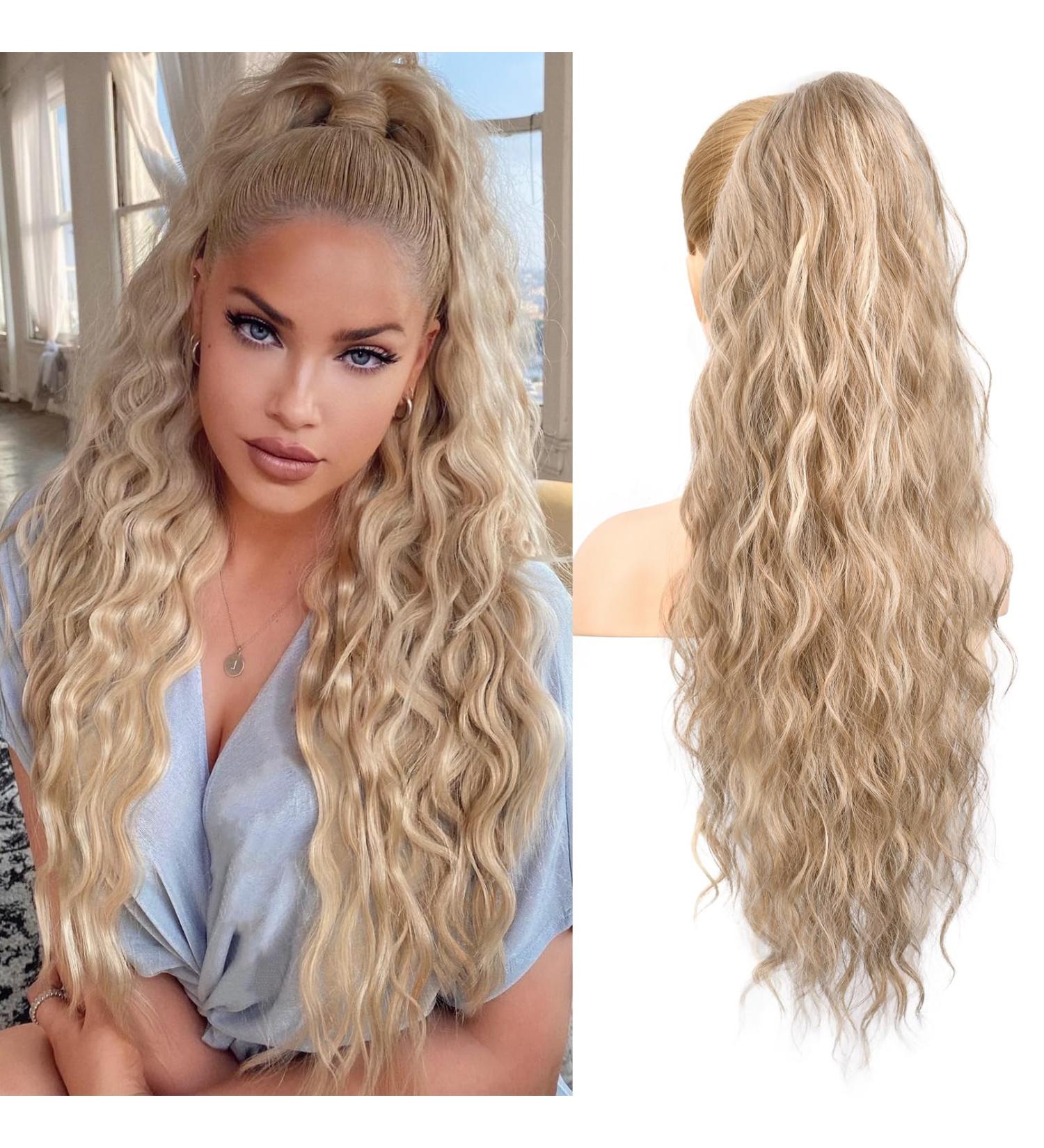 Brikabia 66cm Ponytail Extension | Beach Wavy Clip-In Braid | Natural Middle Blonde with Highlights - Perfect for Women - Buy Online on GoSupps.com