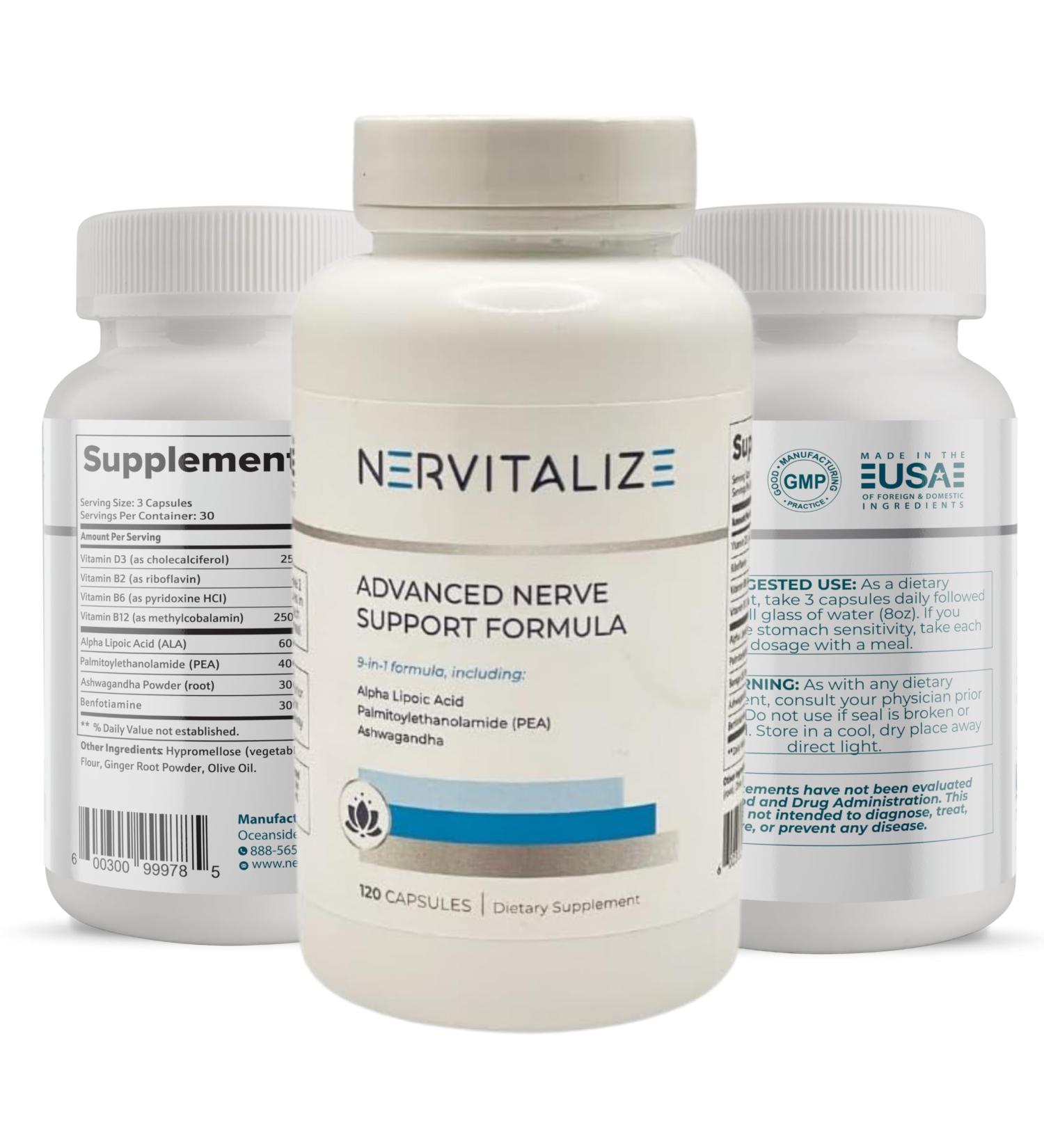 Advanced Nerve Support Formula - 600 mg Alpha Lipoic Acid & PEA for Neuropathy Relief - 120 Capsules - Best Peripheral Nerve Health Supplement - Buy Online on GoSupps.com