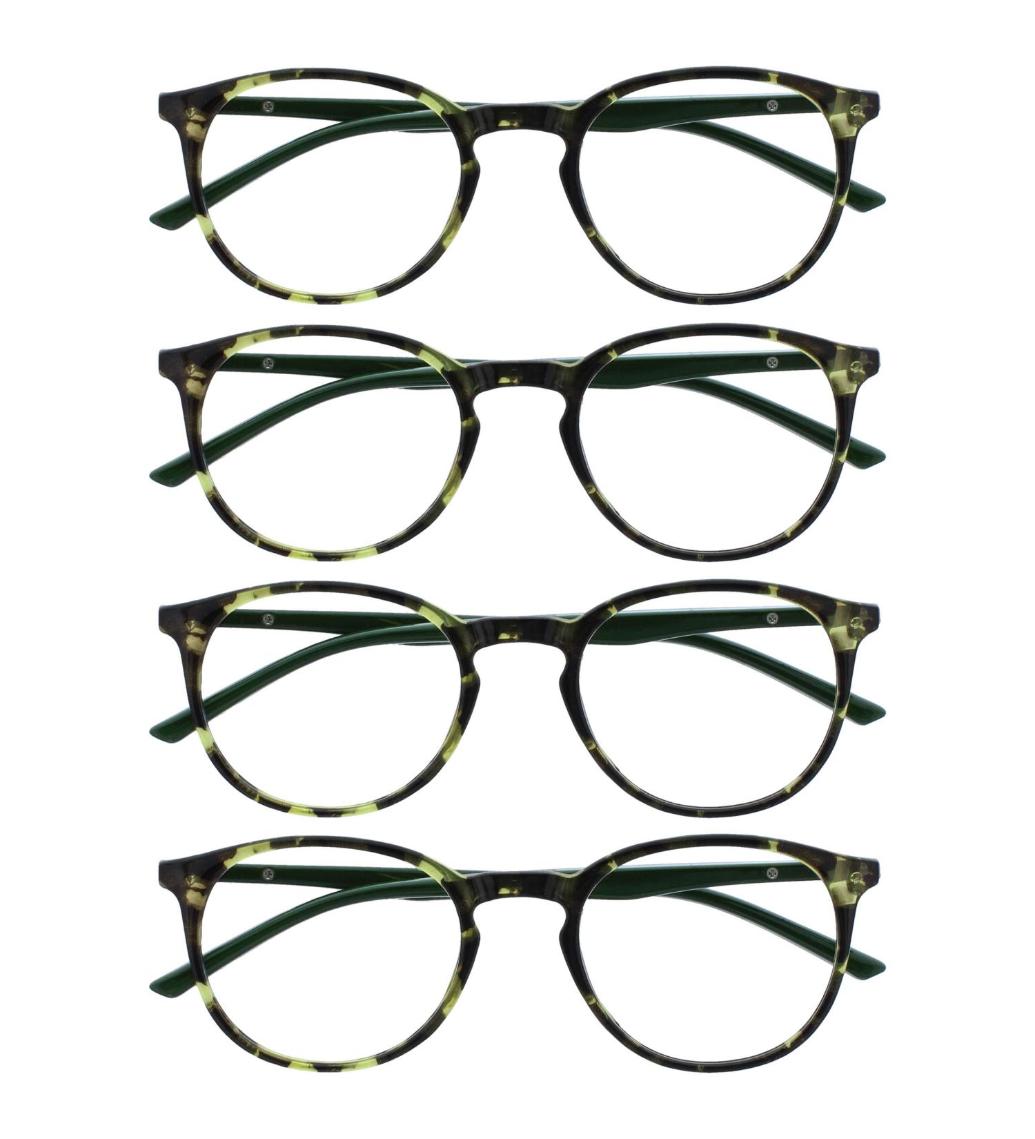 Opulize Met Reading Glasses - 4 Pack Slim Round Frame Scratch-Resistant Green Tortoise Spring Hinges +1.00 Diopters for Men & Women - Buy Online on GoSupps.com