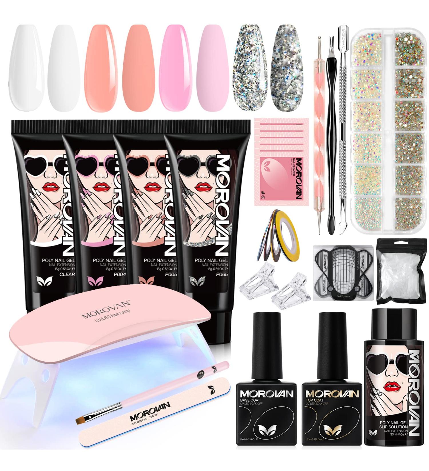 Morovan Poly Gel Nail Kit for Beginners - Pink Nude Poly Gel Nail Kit with UV Lamp | Professional Nail Extension Starter Kit with French Nail Art - Buy Online on GoSupps.com