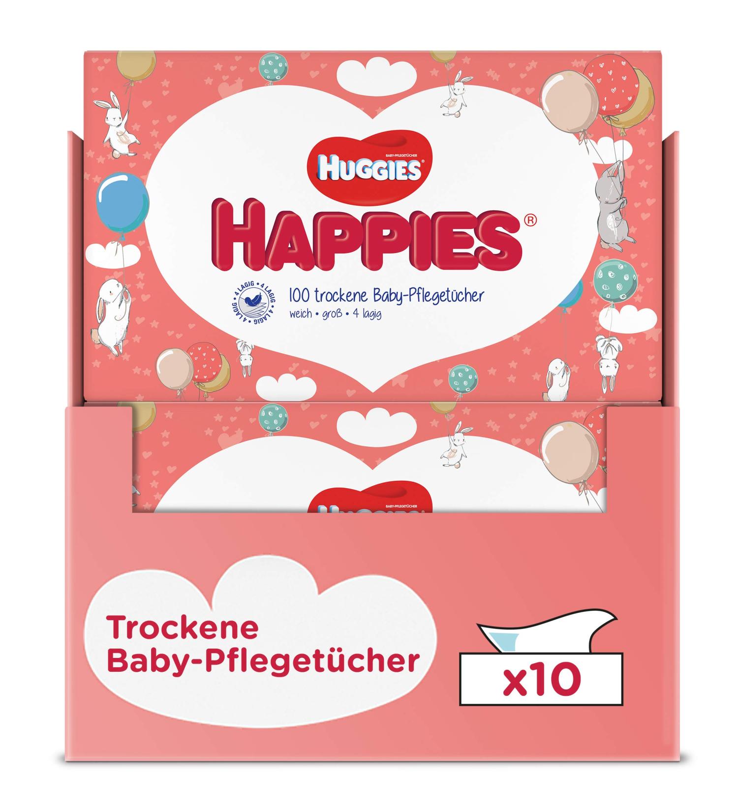 Huggies Happies Dry Baby Wipes - Soft Tear-Resistant 10 Packs of 100 Wipes - Monthly Supply for International Shipping - Buy Online on GoSupps.com