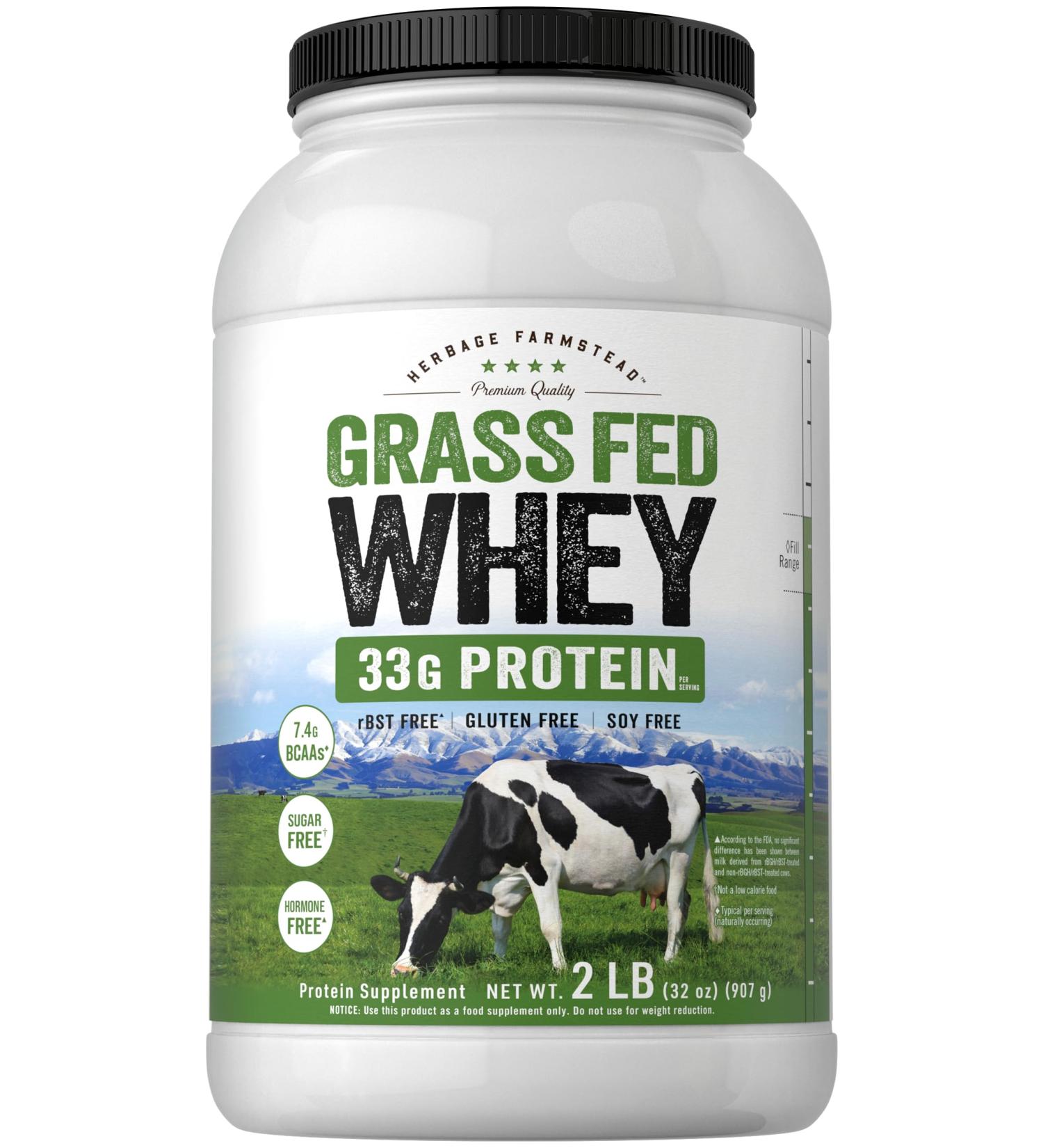 Carlyle Grass Fed Whey Protein Powder | 2lb | 33g Protein | Unflavored | Sugar-Free Hormone-Free Non-GMO Gluten-Free | Herbage Farmstead - Buy Online on GoSupps.com