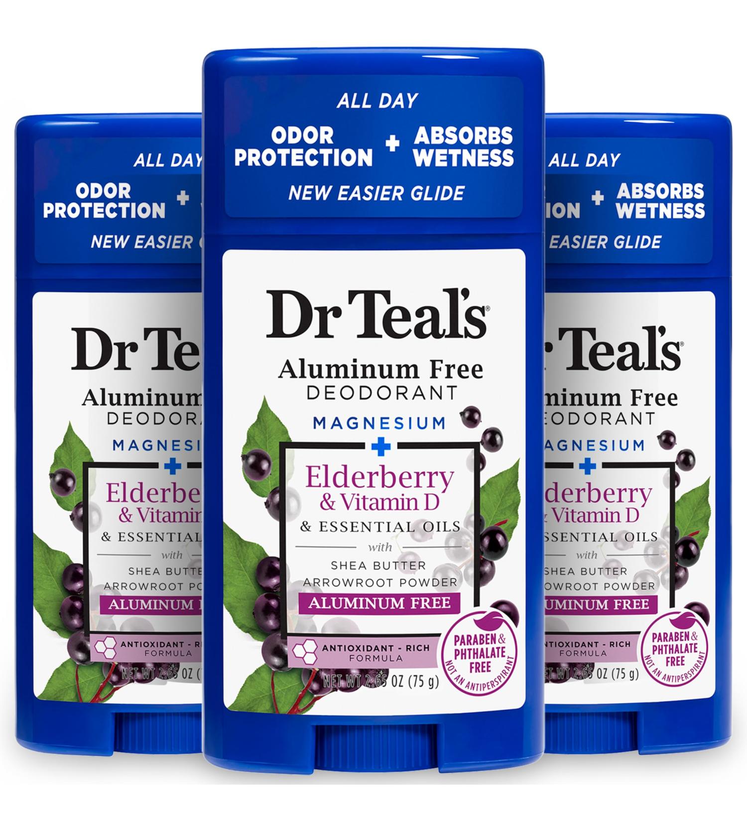 Dr Teal's Aluminum Free Deodorant Elderberry & Vitamin D with Essential Oils 2.65 oz (Pack of 3) - Buy Online on GoSupps.com