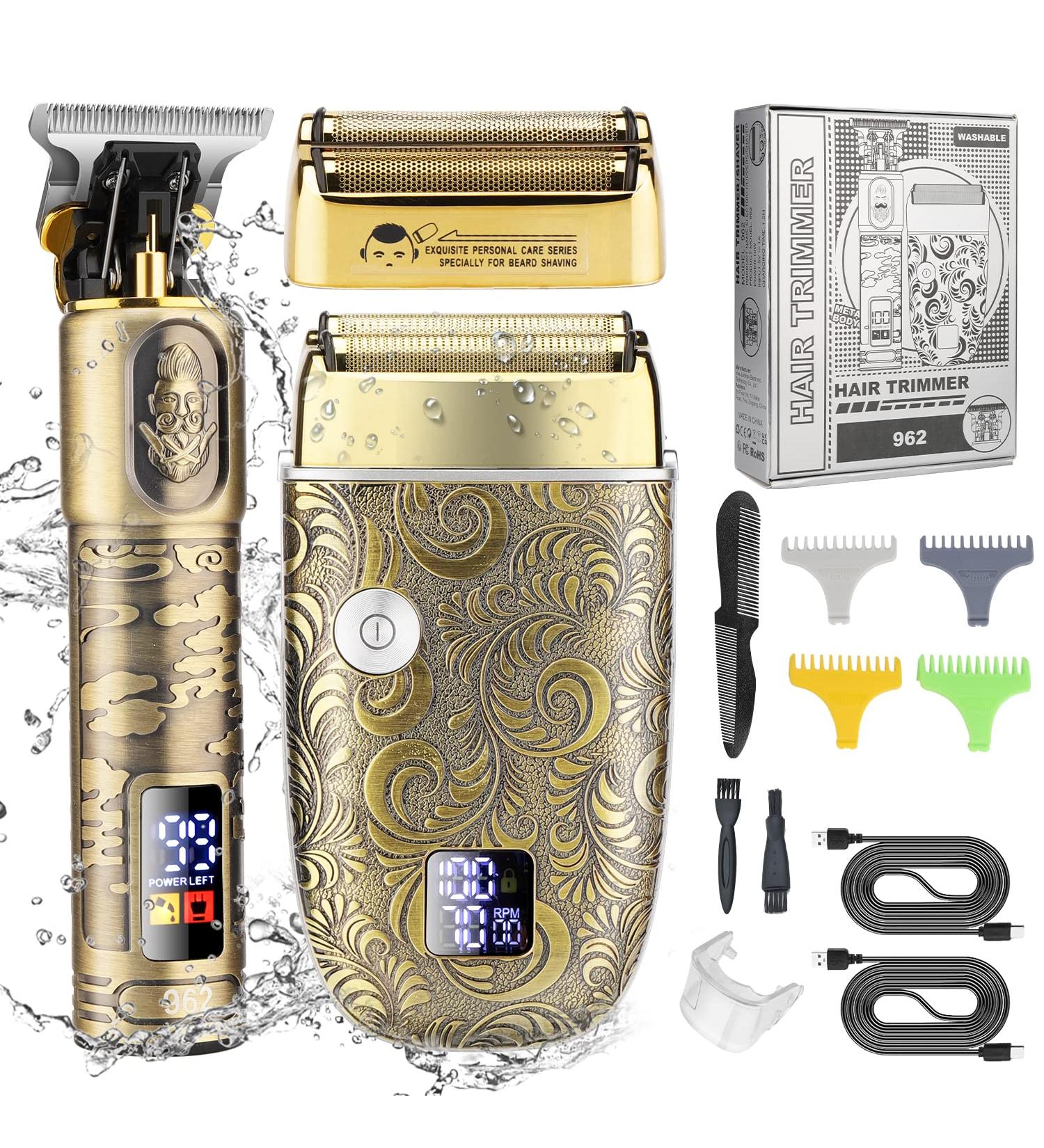 RESUXI Hair Clippers & Electric Razor Set - Cordless Trimmers Grooming Kit with LCD Display, Waterproof Design, 2 Foil Heads, 2 Speeds - Gold - Buy Online on GoSupps.com