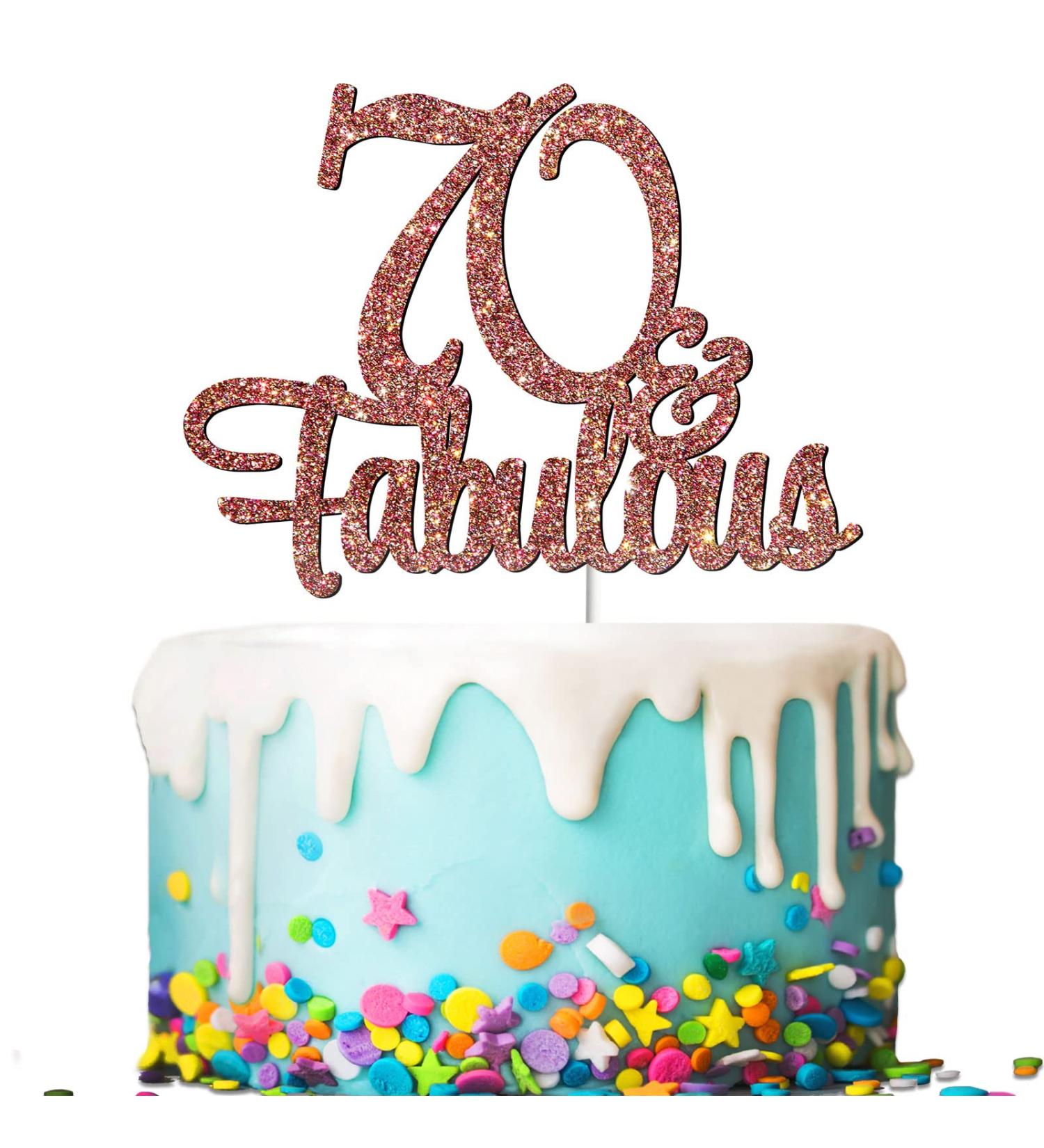 Tenhaisi Glittery Rose Gold 70 Fabulous Cake Topper Happy 70th Fabulous Anniversary and Birthday Party Supplies Cake Topper For 70 Fabulous Birthday - Buy Online on GoSupps.com