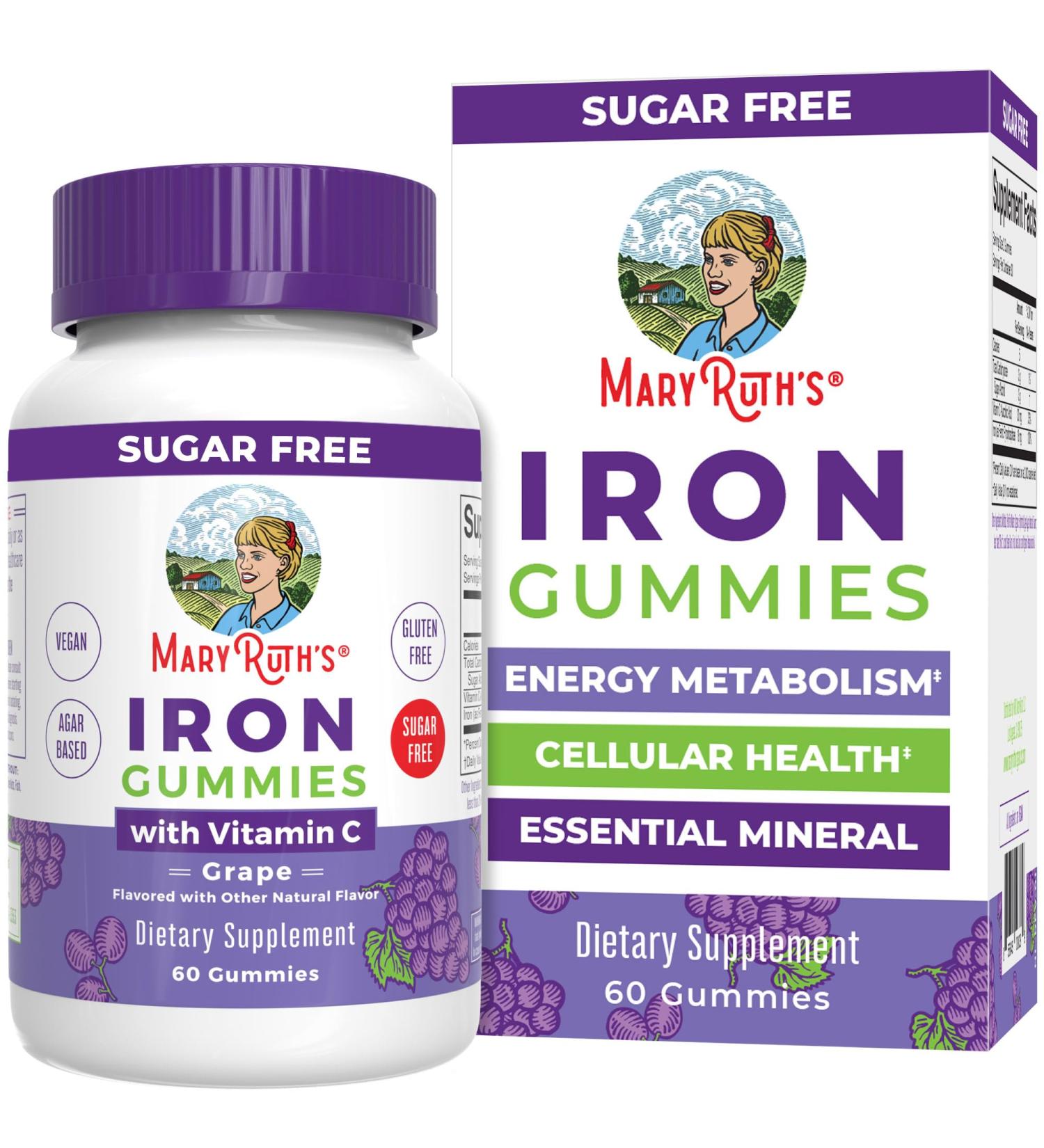 MaryRuth's Iron Gummies for 14+ with Vitamin C for Absorption | Sugar Free | Gummy Iron Supplement + VIT C | Energy Metabolism | Cellular Health | Immune Support | Vegan | Non-GMO | 60 Count - Buy Online on GoSupps.com