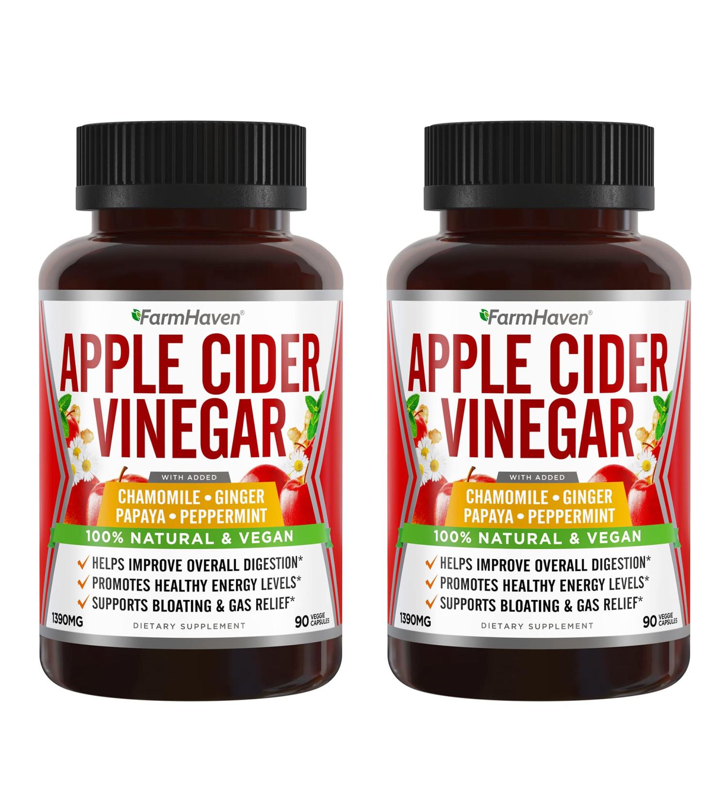 Apple Cider Vinegar Capsules with Ginger, Papaya & Chamomile | 1390mg | Supports Digestion & Immunity | Non-GMO | 100% Natural | 180 Capsules - Buy Online on GoSupps.com