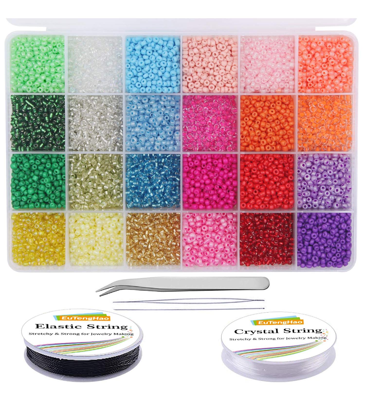 EuTengHao 13200Pcs Glass Seed Beads Kit with Clear String - DIY Bracelet & Necklace Crafting Supplies (3mm, 24 Colors) - Light Color - Buy Online on GoSupps.com