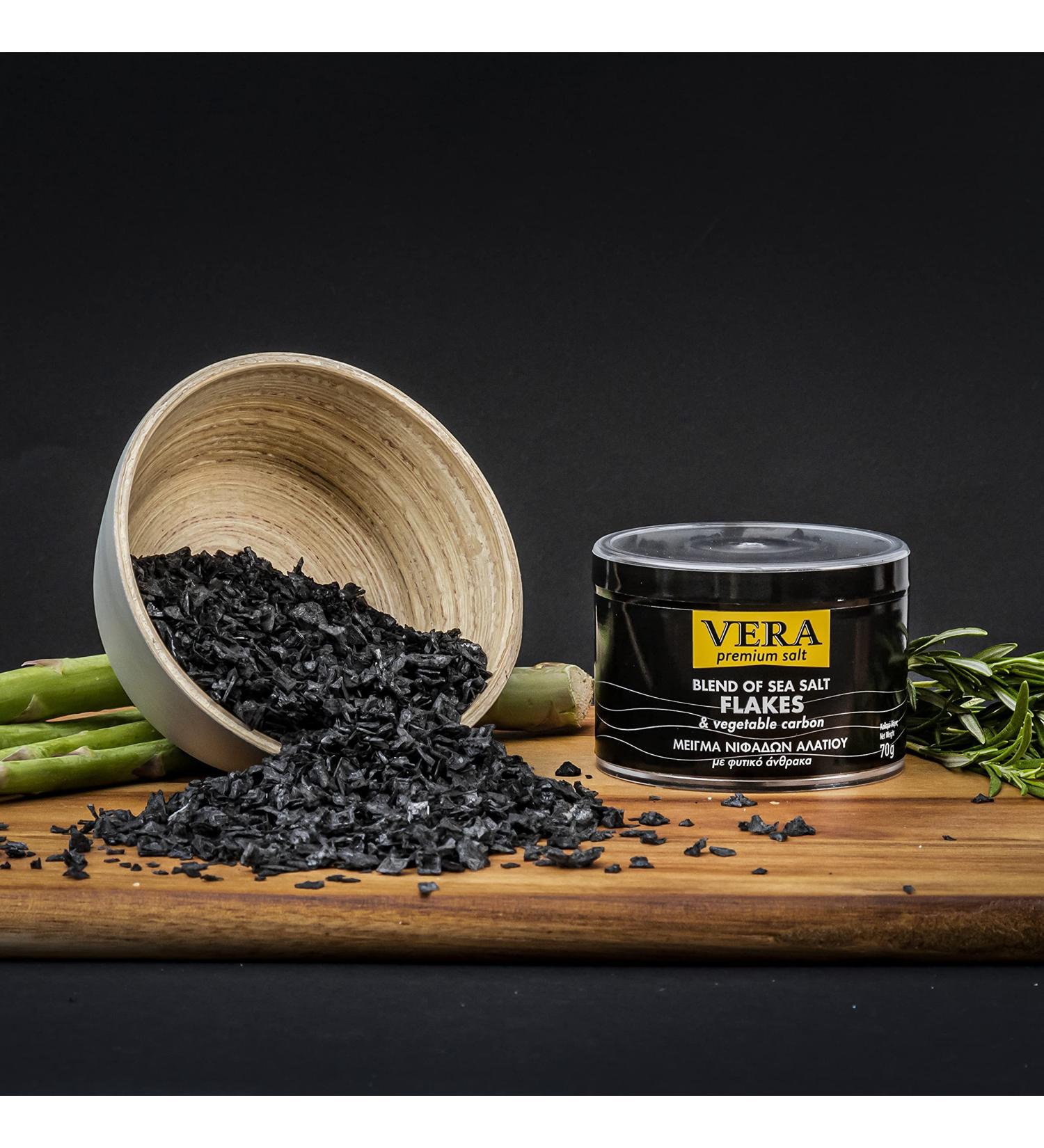 Gourmet Blend of Sea Salt Flakes & Vegetable Carbon 70g Suitable to be Used for Meat Poultry Seafood Pasta and Veggies. Use as a Premium Finishing Salt (Black) - Buy Online on GoSupps.com