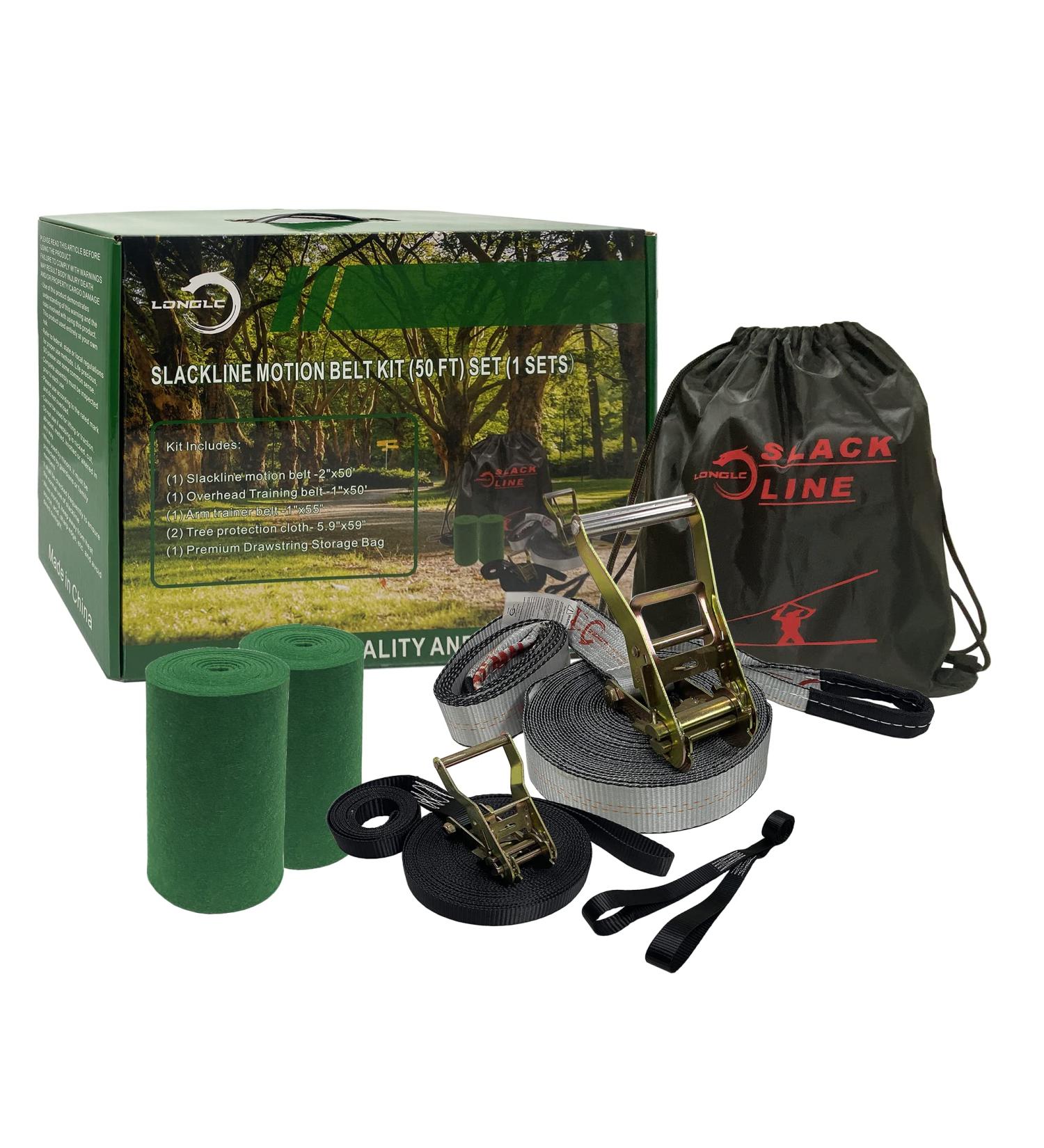 57 ft LongLC Slackline Kit with Training Line | Arm Trainer, Tree Protectors, Ratchet Cover and Carry Bag | Tight Rope Slackline for Backyard | Ideal for Kids, Adults - Buy Online on GoSupps.com