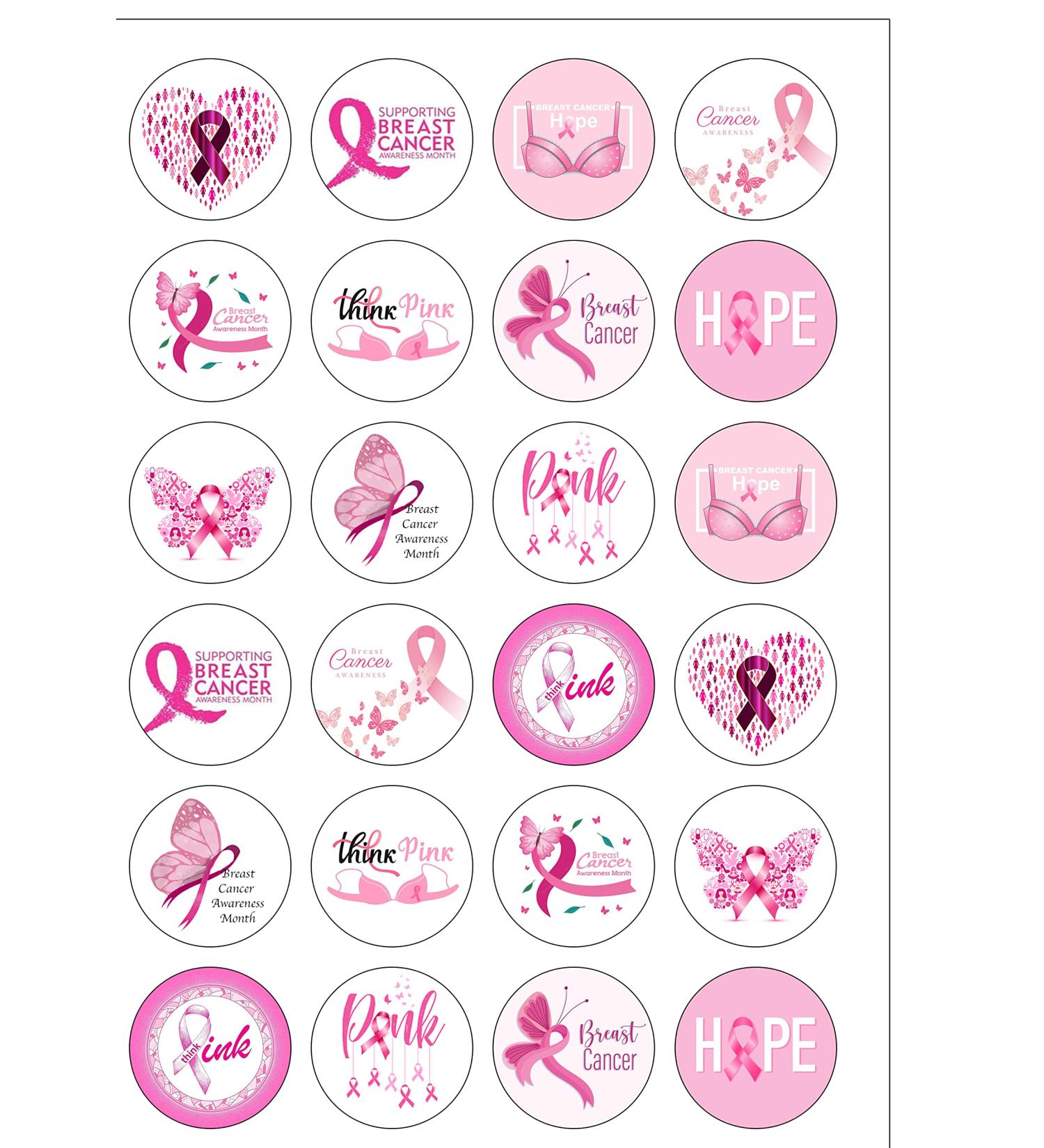 Top That 24 Precut Round Breast Cancer Awareness Charity Edible Wafer paper Cake Cupcake Toppers