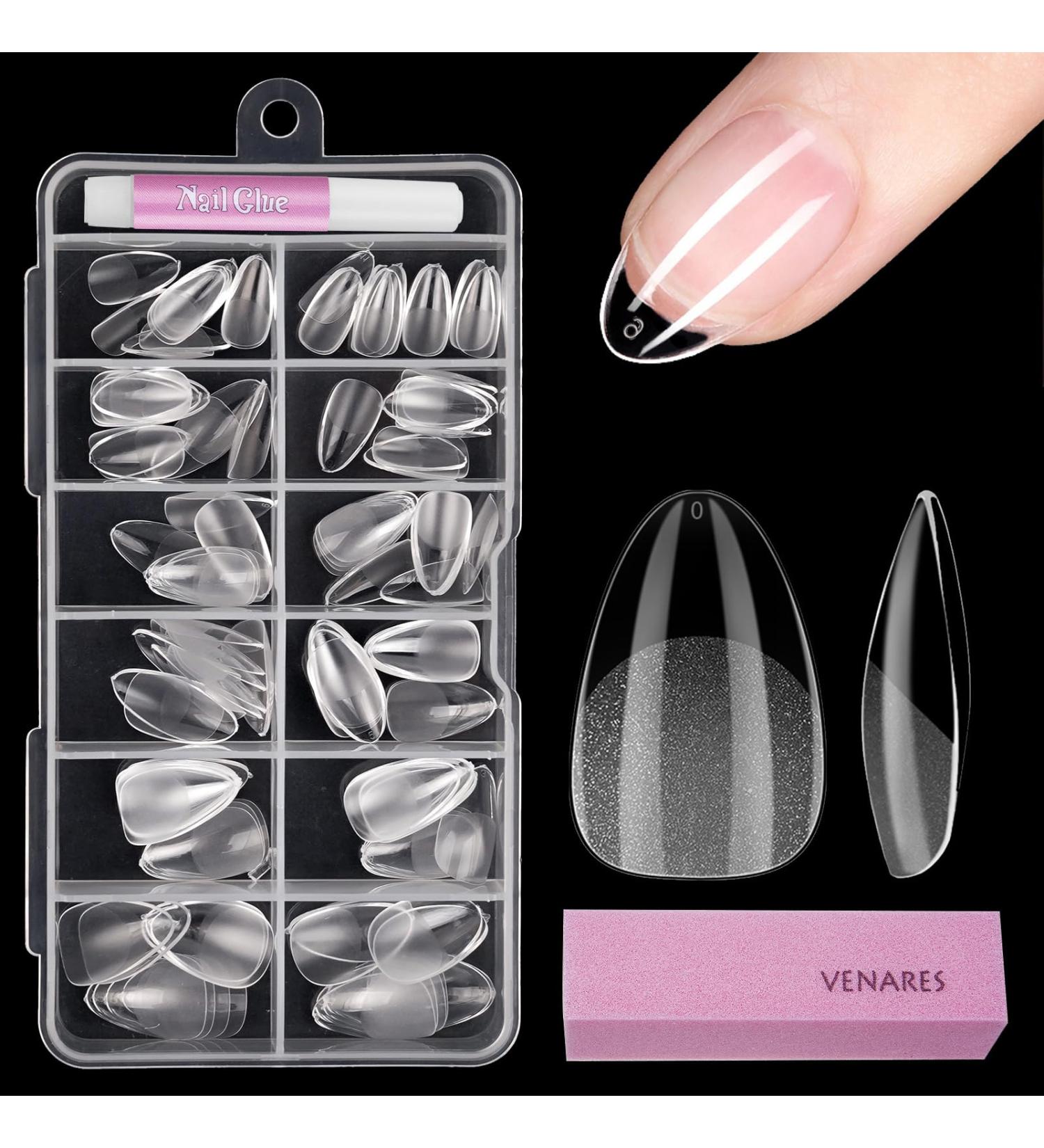 Venares Nail Tips for Gel Nails 120 Pieces Short Almond Artificial Nails Set 11 Sizes Gel Nails Nail Tips with Glue Nail Buffer Block Nail Tips Set Transparent - Buy Online on GoSupps.com