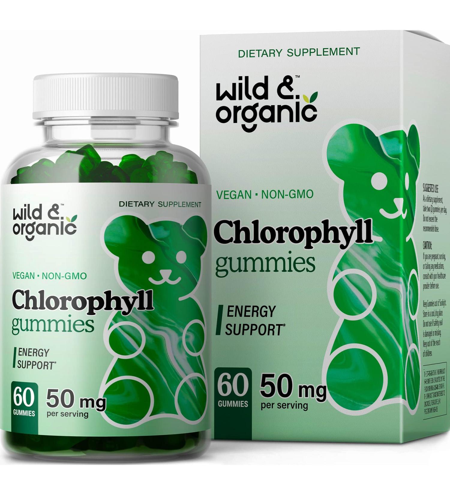 Organic Wild Chlorophyll Gummies - Energy Booster & Immune Support - 50mg 60 Chews - Buy Online on GoSupps.com