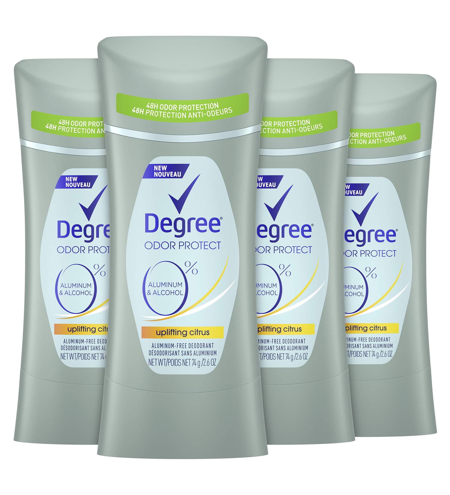 Degree 0% Aluminum Free Deodorant for Women - 48H Odor Protection, Uplifting Citrus, Pack of 4 (2.6 oz) - Buy Online on GoSupps.com