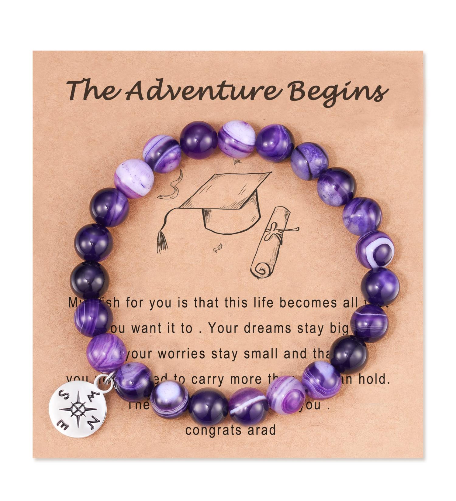 HGDEER Natural Stone Compass/Heart Bracelet - Graduation Gift for Women, Men, Girls, Boys (Purple) - Buy Online on GoSupps.com