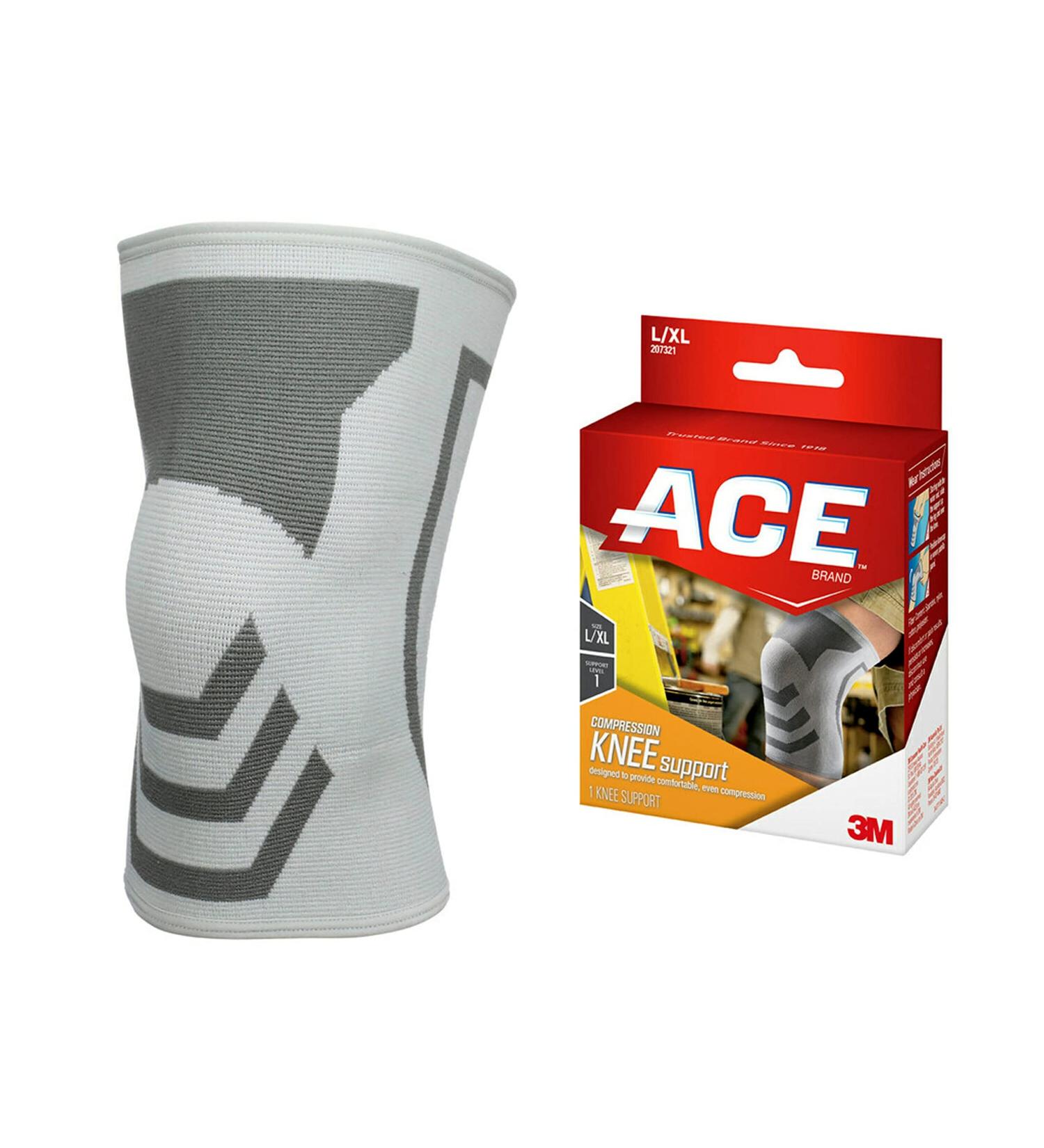ACE Compression Knee Support - Large/X-Large White/Gray - 1 Pack | Joint Protection for ACL, Support for Weak Sore Muscles | Flexible & Comfortable - Buy Online on GoSupps.com