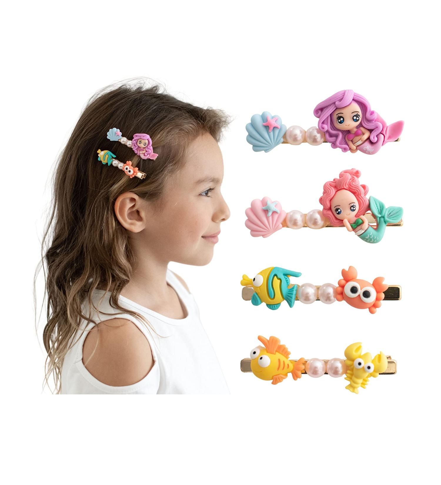 Summer Crystal Mermaid Sea Life Alligator Barrettes Hair Clips - 4Pcs Set for Girls, Kids, and Women - Buy Online on GoSupps.com