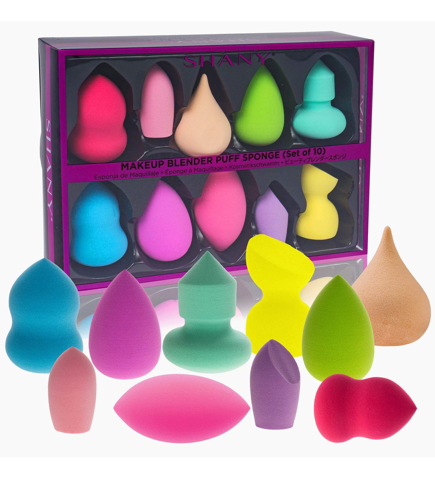 SHANY Blender Makeup Sponge Set - 10 Pcs Latex-Free Vegan Blending Puffs for Liquid Cream & Powder Foundations - Multi Shapes & Assorted Colors - Perfect Gift - Buy Online on GoSupps.com