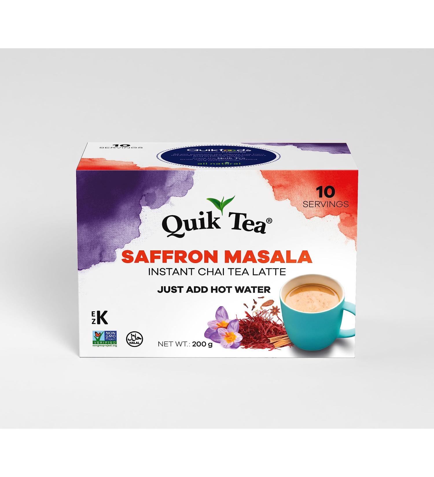 Quik Tea Saffron Masala Chai Tea Latte - 10 Count Single Box - All Natural Singe Serve Pouches of Instant Authentic Comfort Wellness Tea - Buy Online on GoSupps.com