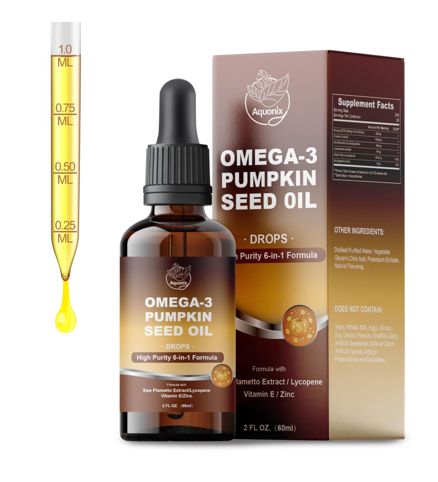 Omega-3 & Pumpkin Seed Oil Liquid Drops for Men, Liquid Supplement for Prostate*, Heart* & Brain* Health*, Alcohol-Free, 2 fl oz - Buy Online on GoSupps.com