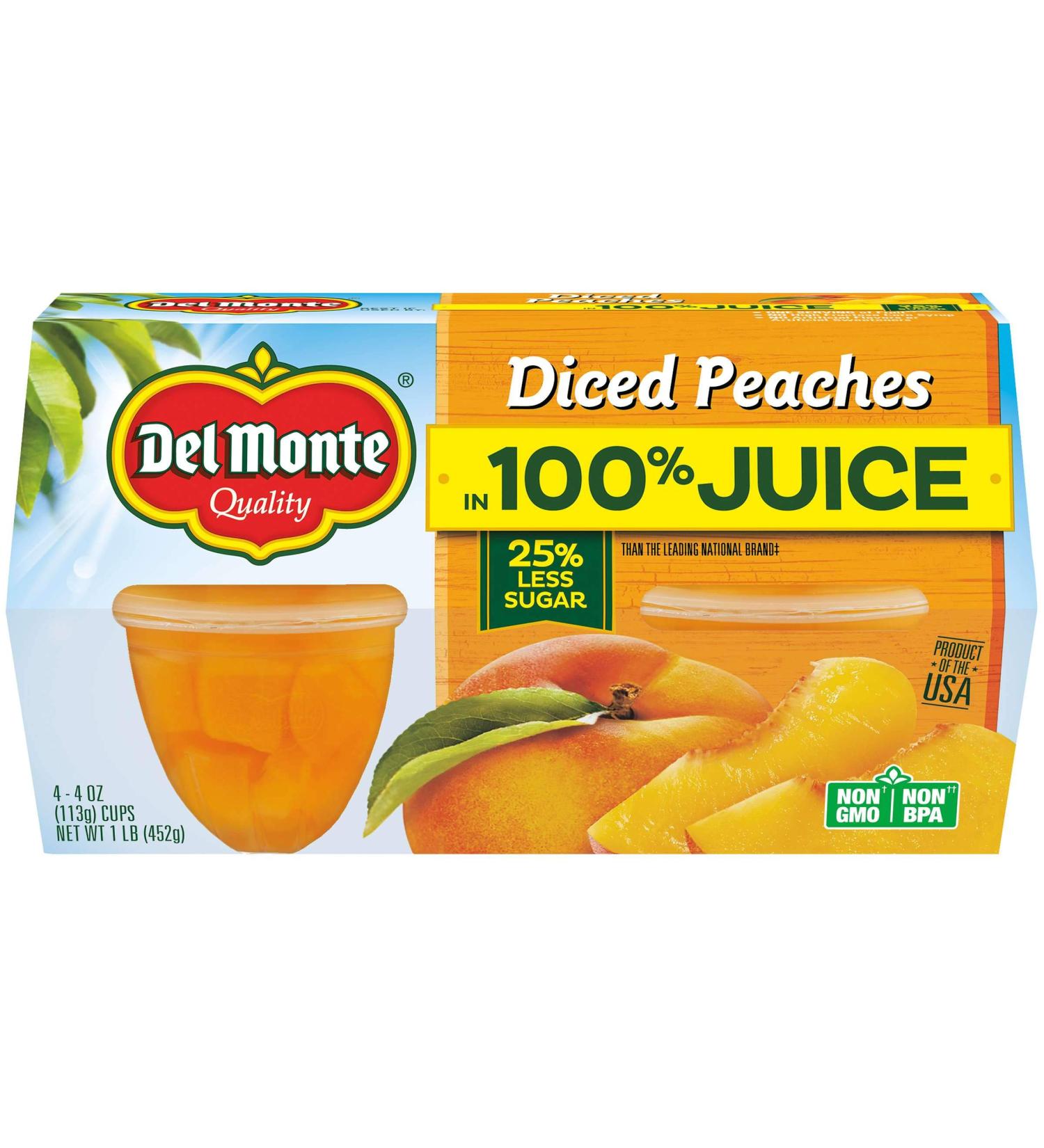 Del Monte Diced Peaches In Light Syrup 4 - 4 oz cups (Pack of 6)