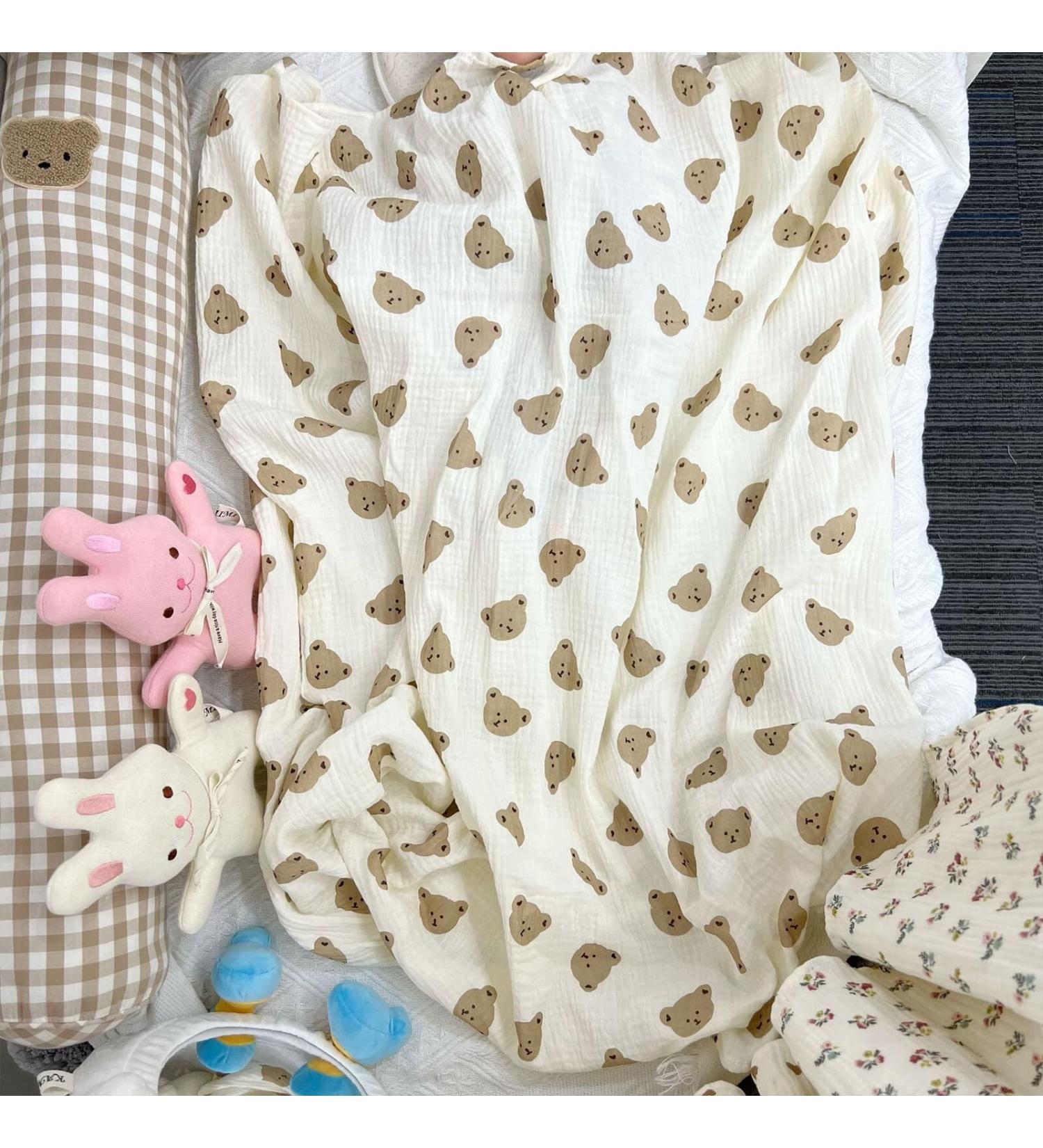 Yissone Baby Swaddle Blanket | Toddler Bear Print Cotton Yarn Stroller Blanket (90x130cm) - Buy Online on GoSupps.com