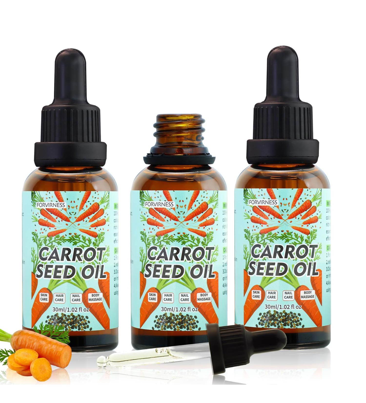 3Pack Carrot Seed Oil Pure Unrefined Cold Pressed Daucus Carota Moisturizer for Hair Skin and Nails Carrot Seed Moisturizer with Caratone for Face and Lip Care Body Massage oil - Buy Online on GoSupps.com