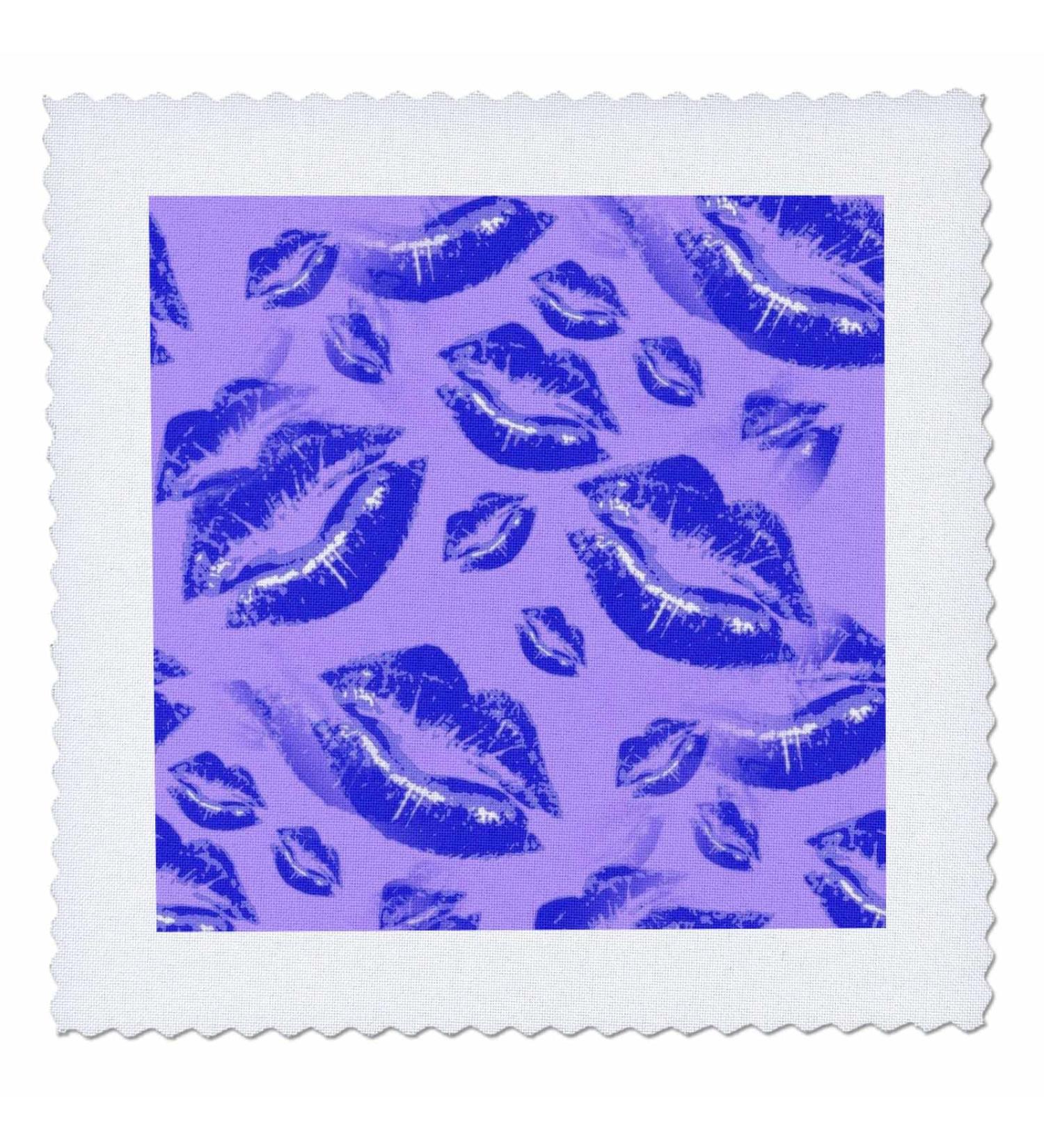 20x20 inch Quilt Square - Two Kisses Collided Lip Bold Blue Lips Pattern Pattern - Lipstick Kisses