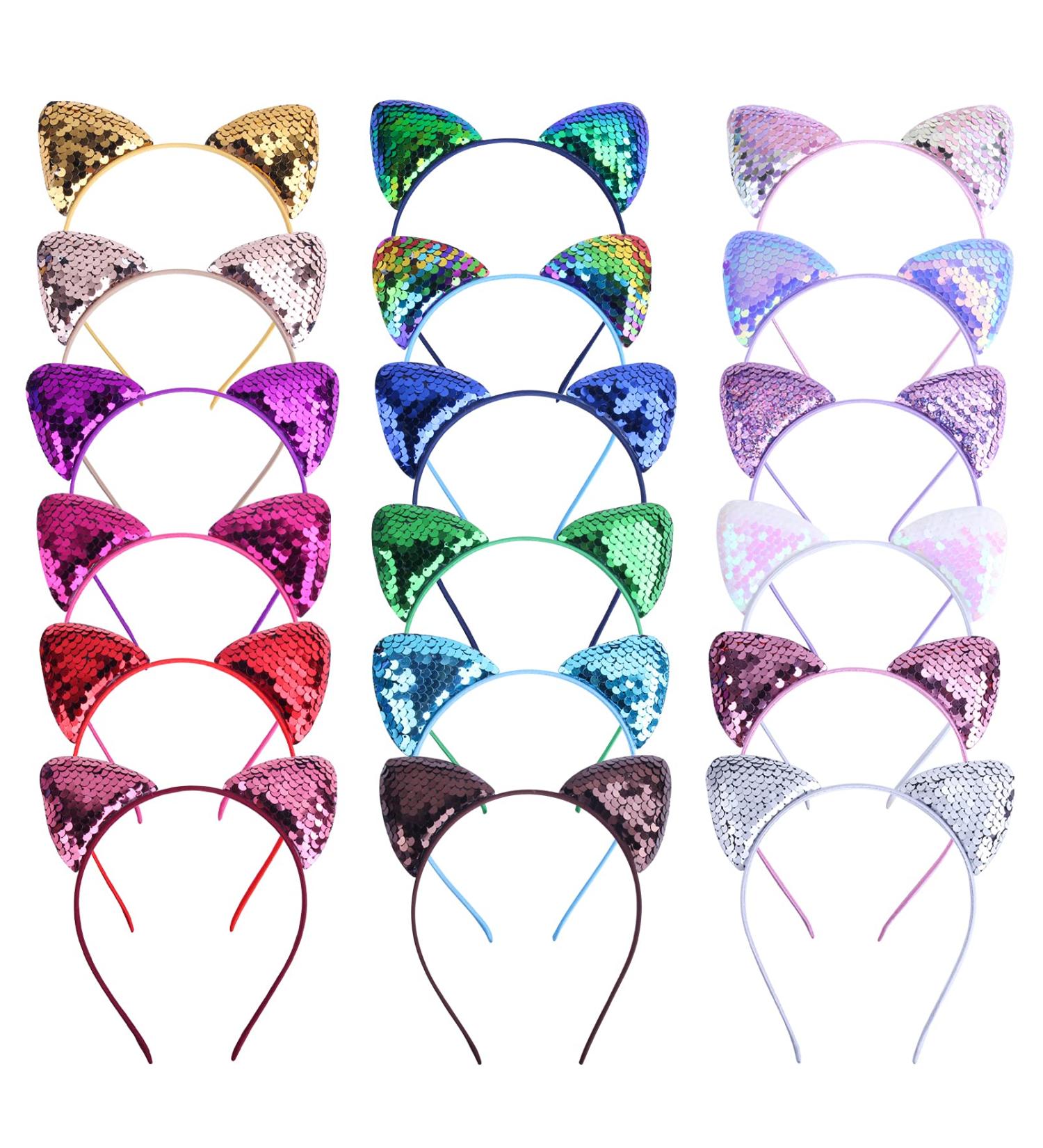 REQO 18 Pieces Cat Ears Headbands Set Cute Glitter Cat Head Accessories Flashing Girls Sequins Headdress Party Supplies For Night Clubs Raves Concert Party Christmas Halloween Adults Kids child - Buy Online on GoSupps.com