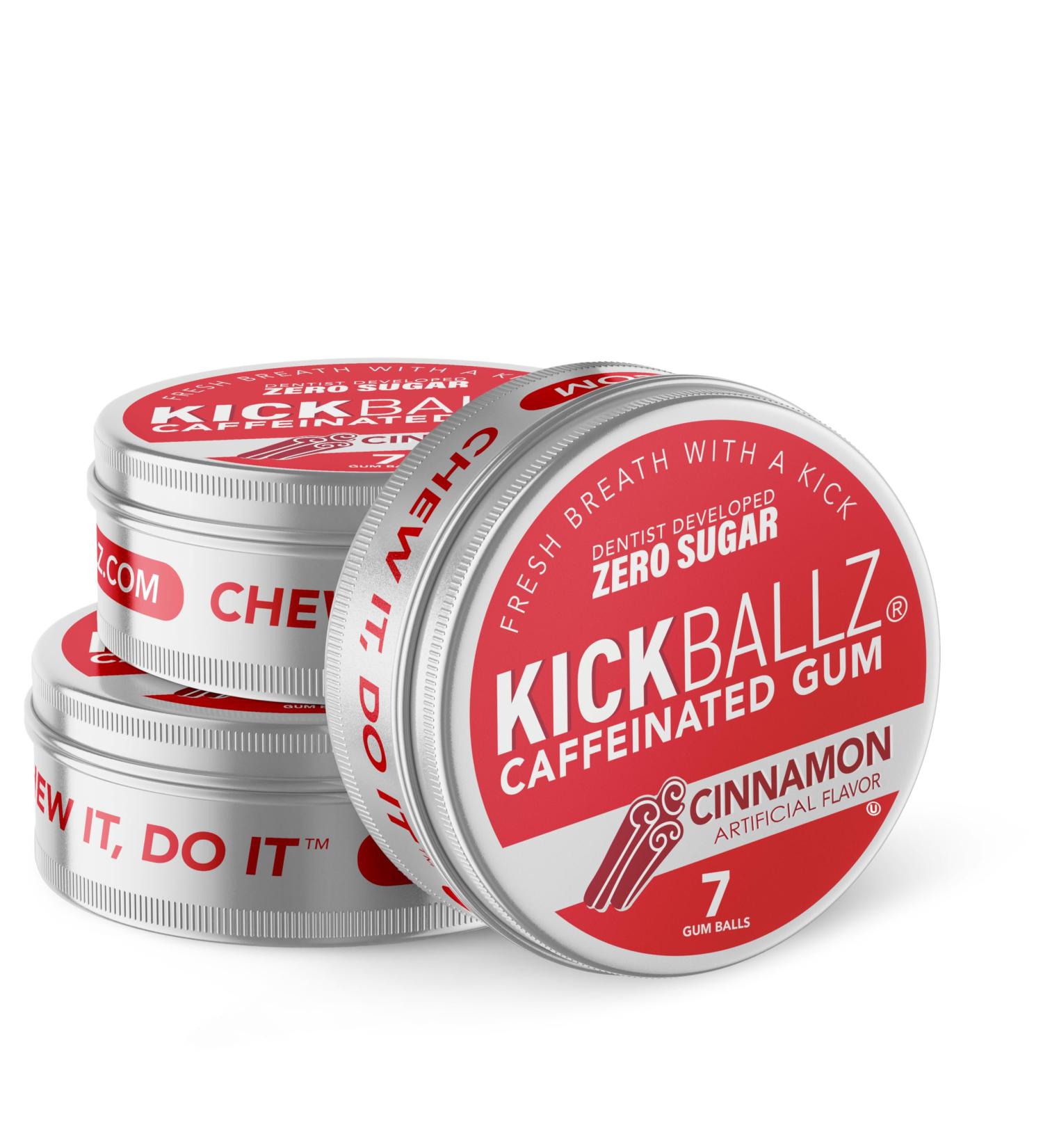 KickBallz Cinnamon Caffeinated Energy Gum | 110mg Quick-Release Caffeine per Piece | Sugar-Free, Low-Calorie, Gluten-Free, Keto | Spicy Pre-Workout Coffee Replacement | 3 Tins, 21 Chews Total Cinnamon 21 Count (Pack of 1) - Buy Online on GoSupps.com