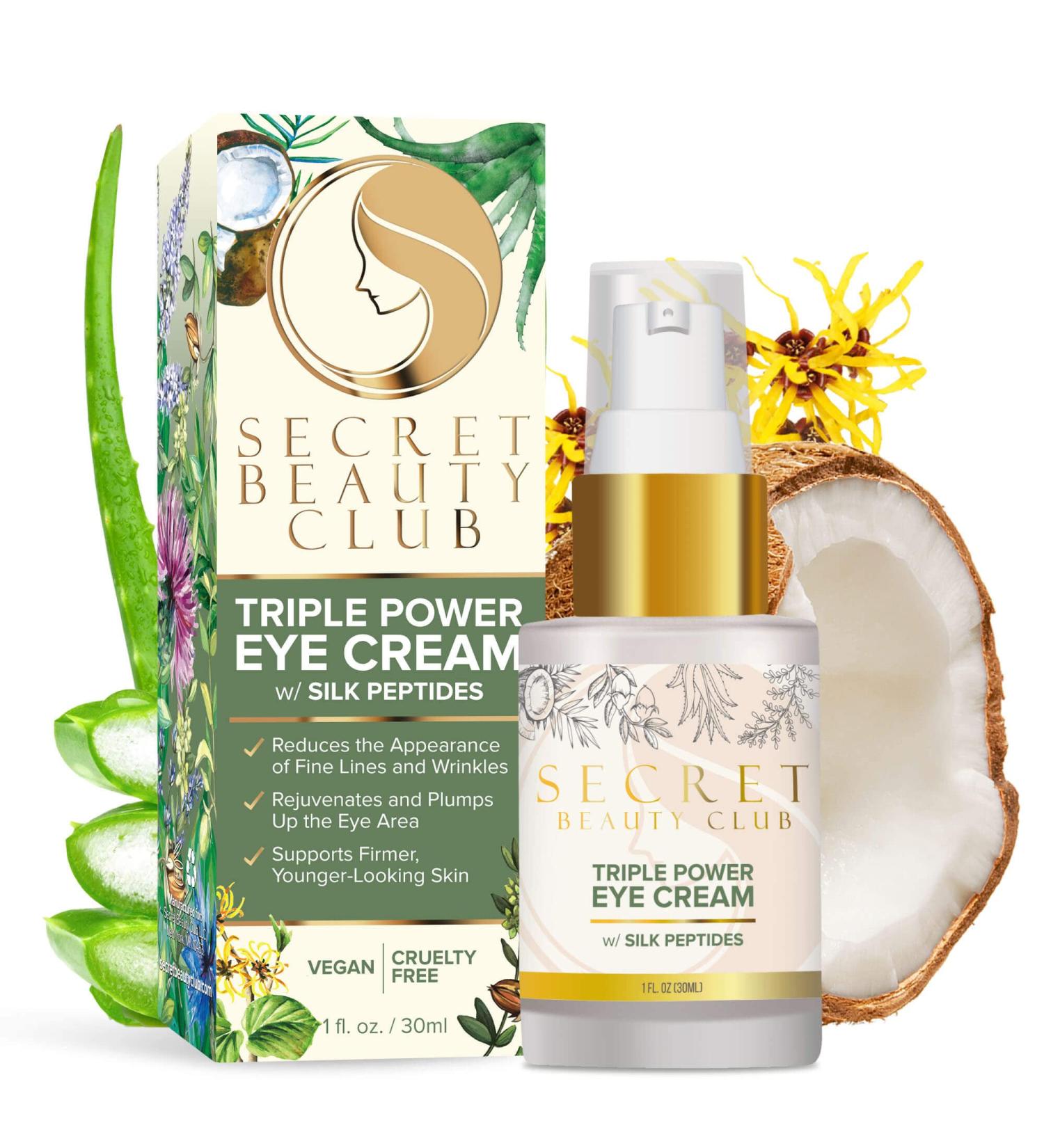 Organic Silk Peptides Eye Cream for Dark Circles & Puffiness - Triple Power Formula for Brighter Eyes | Secret Beauty Club - Buy Online on GoSupps.com