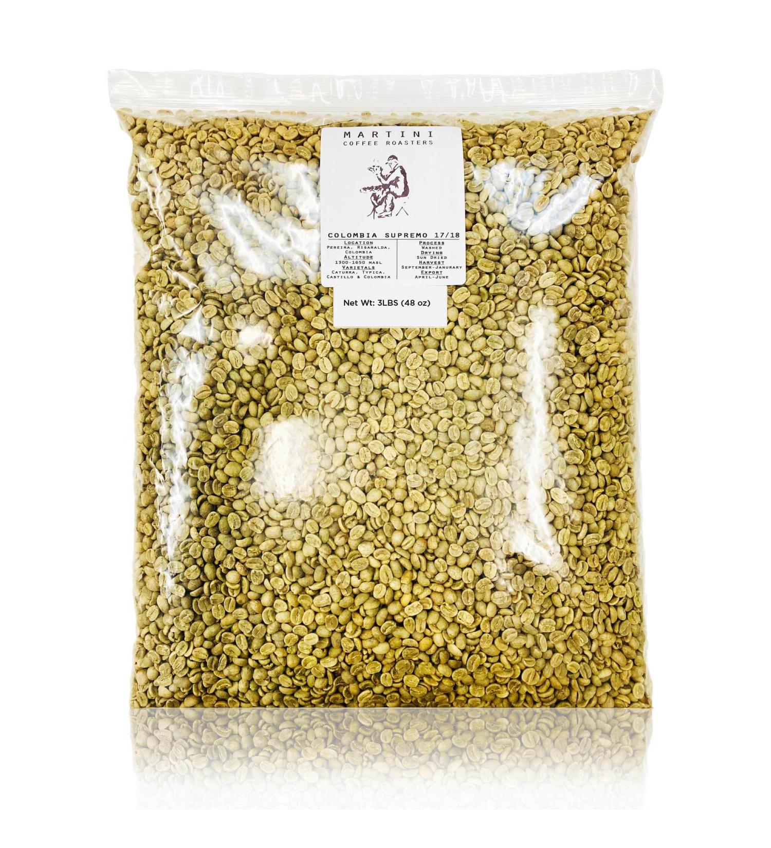 Martini Coffee Roasters Colombia Supremo Unroasted Green Coffee Beans - 3lb Pack - Buy Online on GoSupps.com
