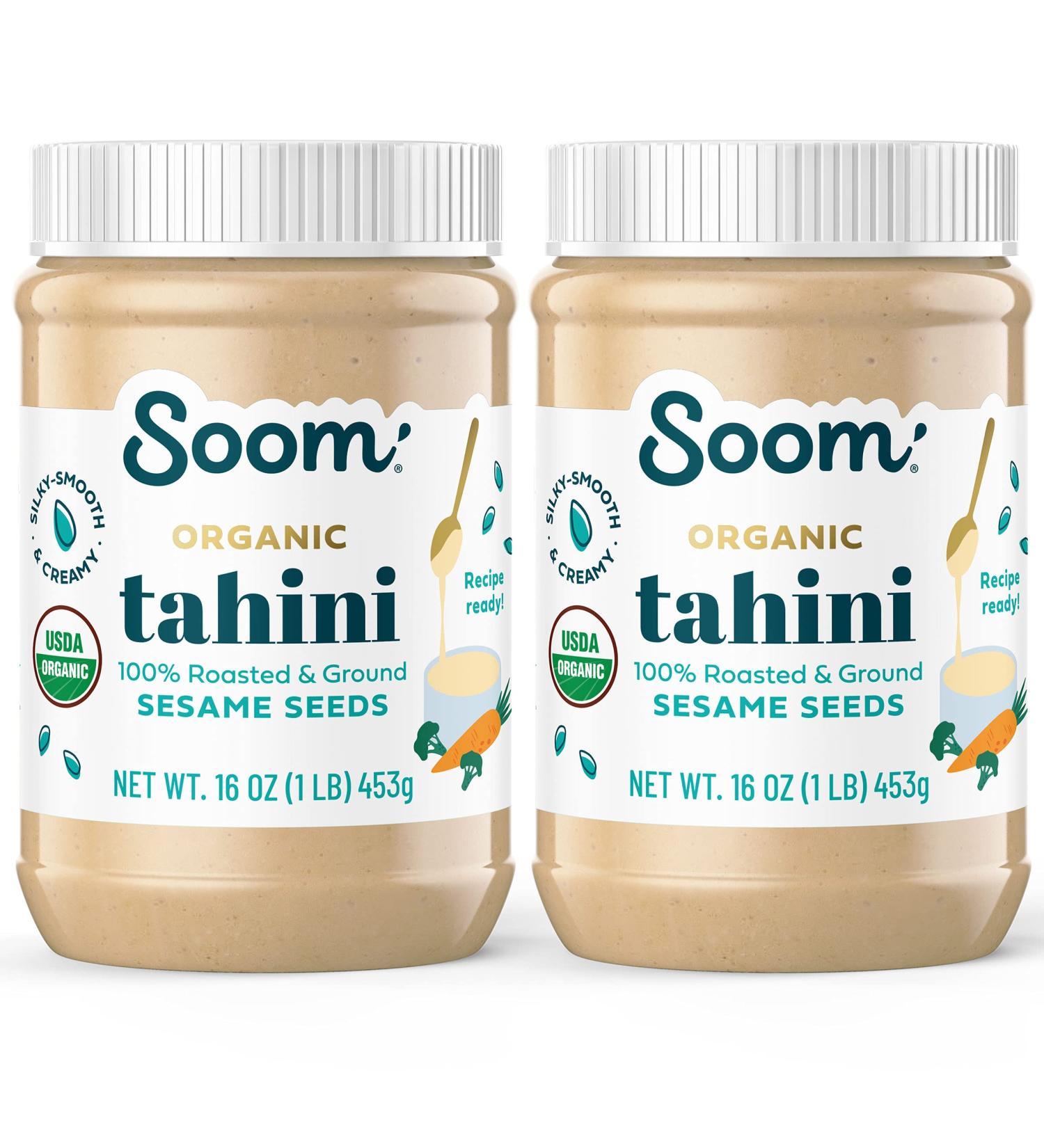 Soom Foods Organic Sesame Tahini Paste 16oz (2 Pack) | Silky Smooth Texture for Hummus, Dips & Dressings | Vegan, Nut-Free, Gluten-Free, Dairy-Free | Keto, Paleo, Plant Based & Kosher - Buy Online on GoSupps.com