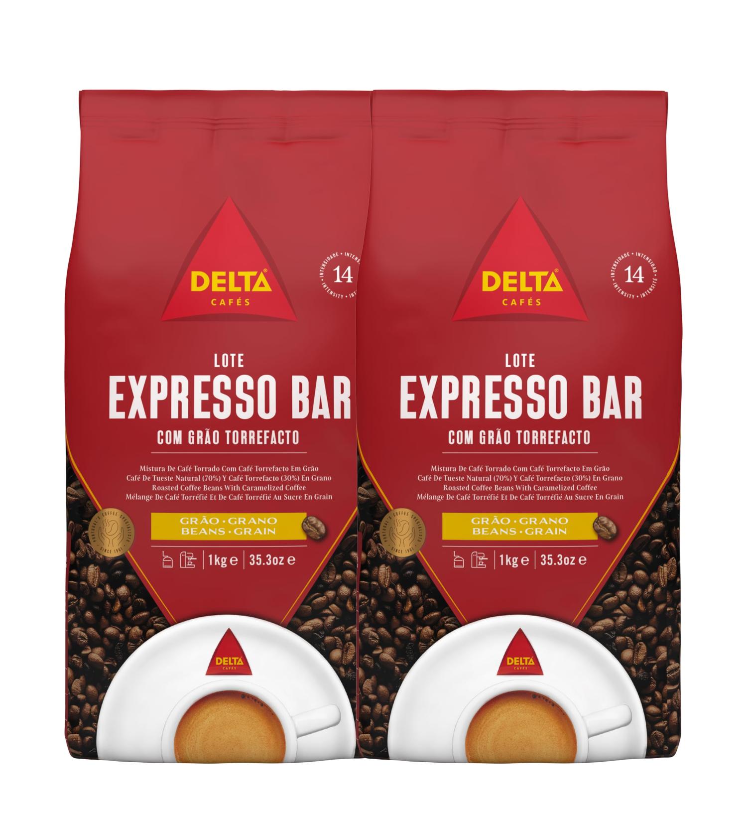 Delta Caf s - Caf en grains d'espresso 2 paquets de 1 kg intensit 14 m lange de grains de caf Arabica robuste avec torr faction naturelle tr s aromatique avec des notes de pop-corn et d' pices - Buy Online on GoSupps.com