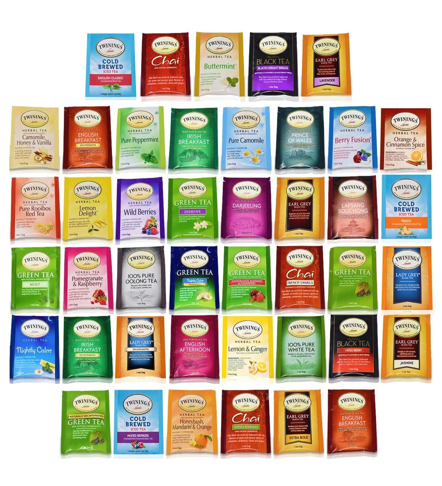 BLUE RIBBON Twinings Tea Bags Sampler Variety Pack - 48 Count Gift Box - English Breakfast, Green, Black, Herbal, Chai Tea Assortment - Buy Online on GoSupps.com
