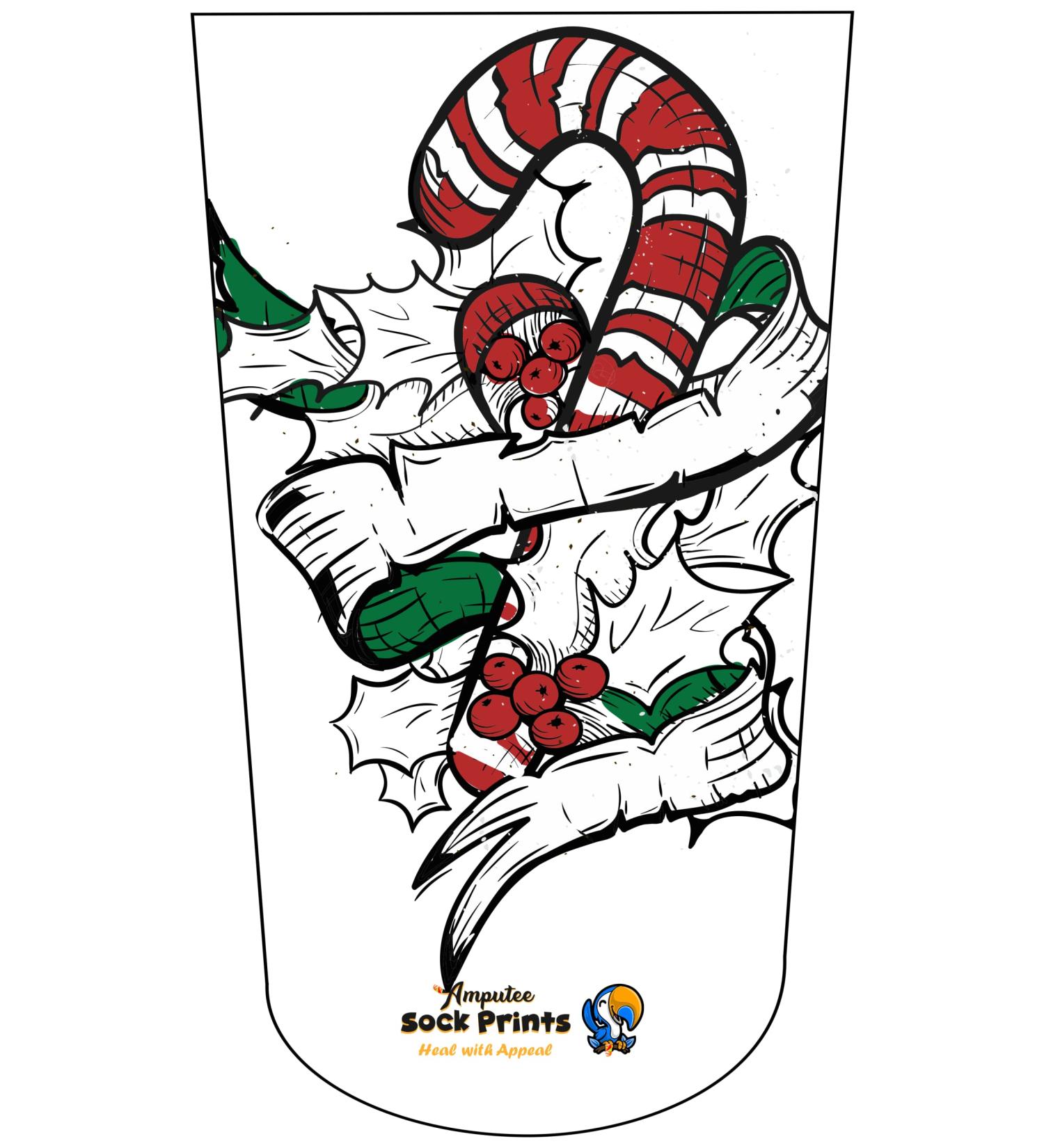 Amputee Stump Sock - Candy Cane Hollies Wrap - V1 3Ply Design - Heal with Appeal - Buy Online on GoSupps.com