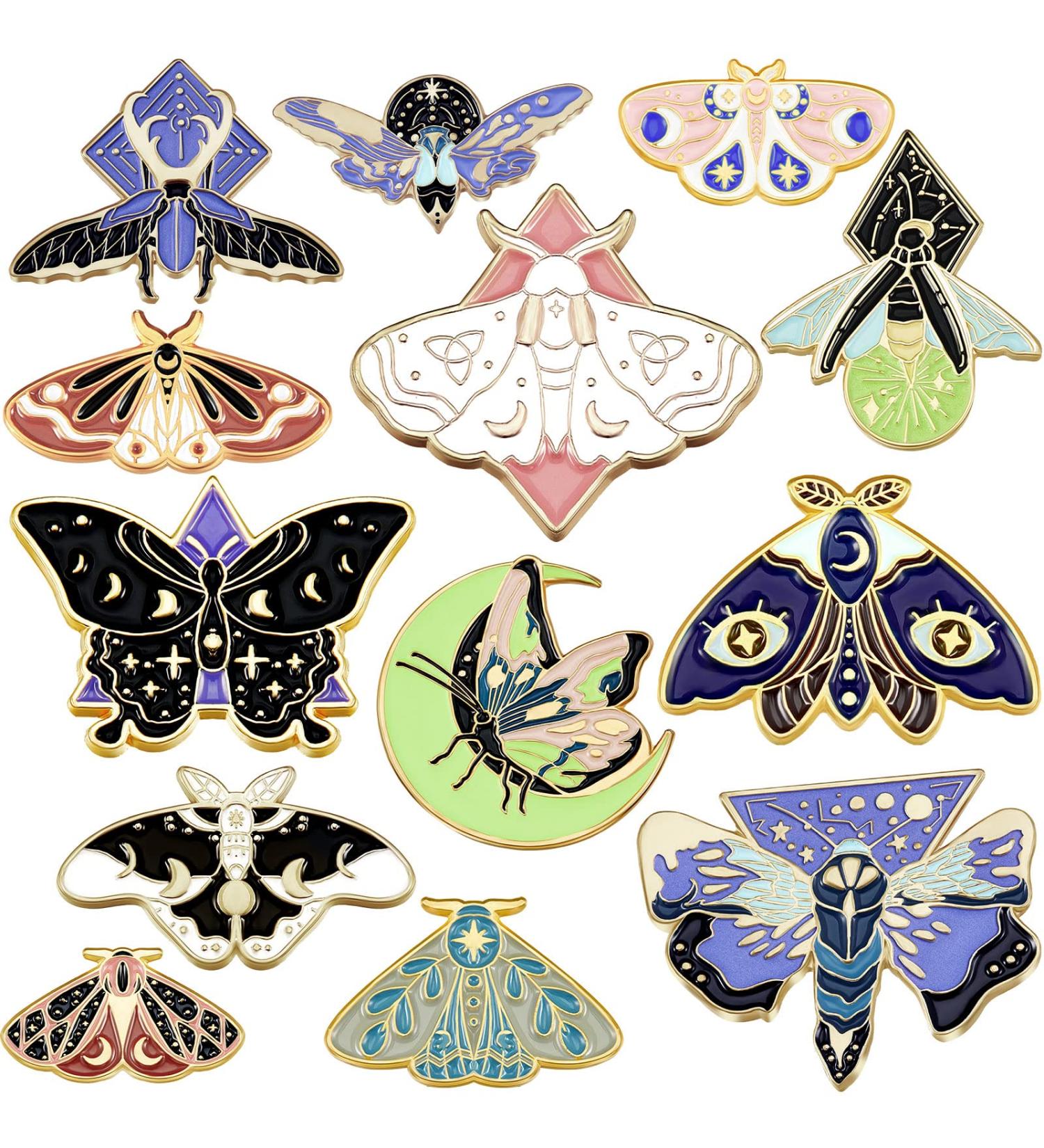 13-Piece Enamel Butterfly Moth Pins Set - Cool Steampunk Badge for Girls & Women | Perfect for Backpacks & Clothes - Buy Online on GoSupps.com
