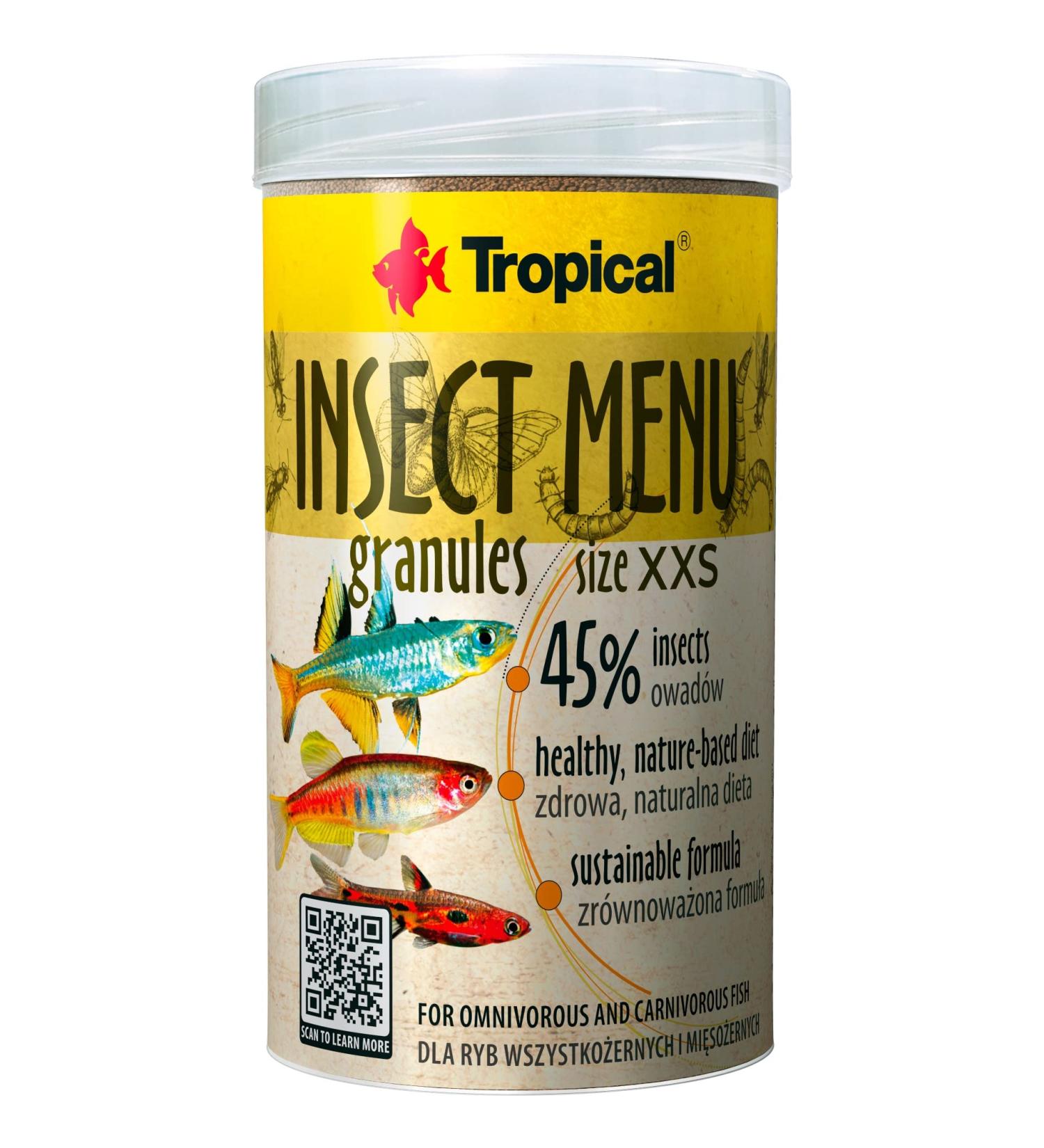Insect Menu GRANULES Size XXS 250ml / 160g - Fish Food in the Form of Very Fine Sinking Granules Based on 3 Insects