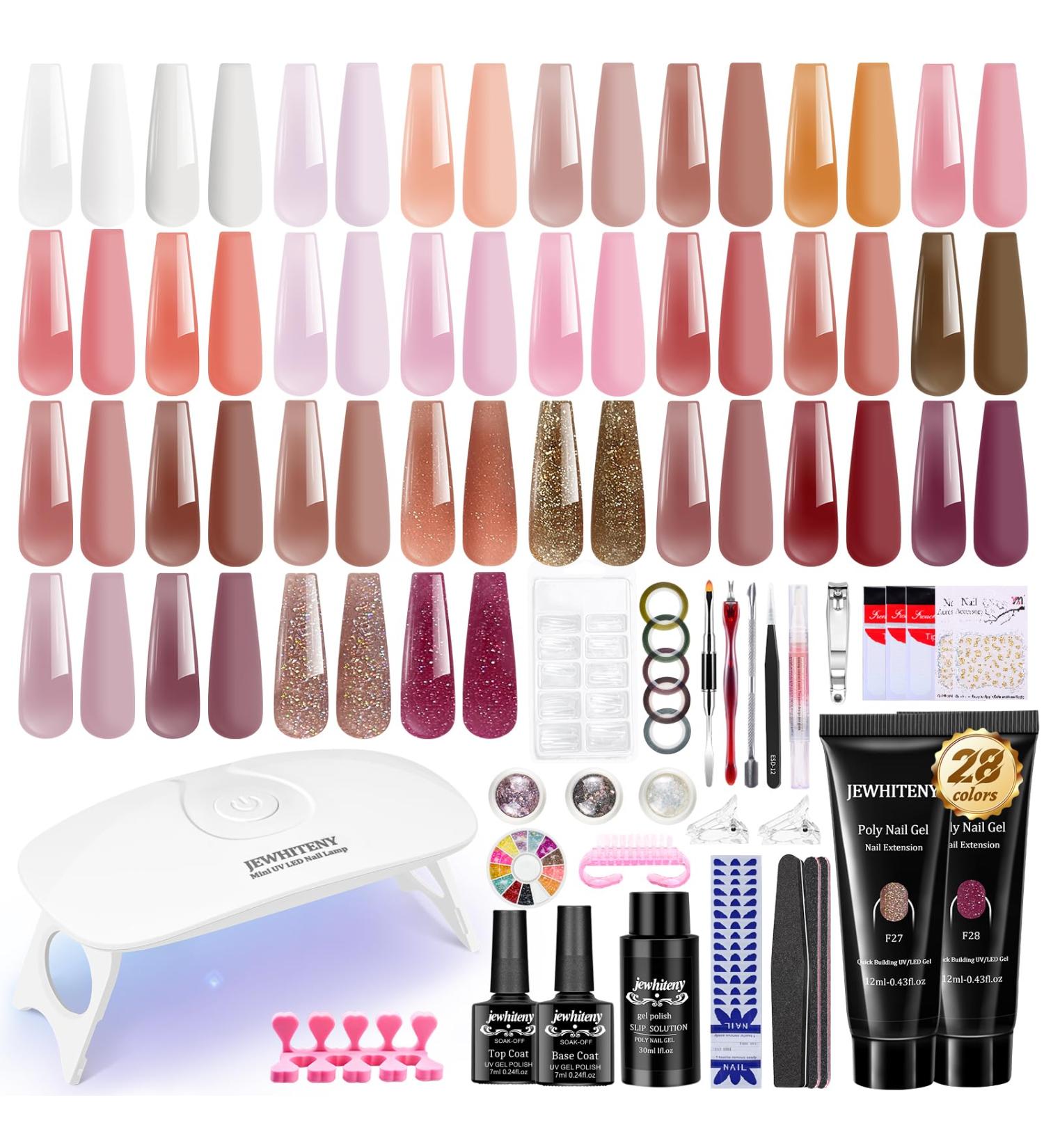 28 Colors Poly Nail Gel Kit - Complete Starter Kit with UV Lamp & Nail Art Tools for DIY Manicure at Home - Buy Online on GoSupps.com