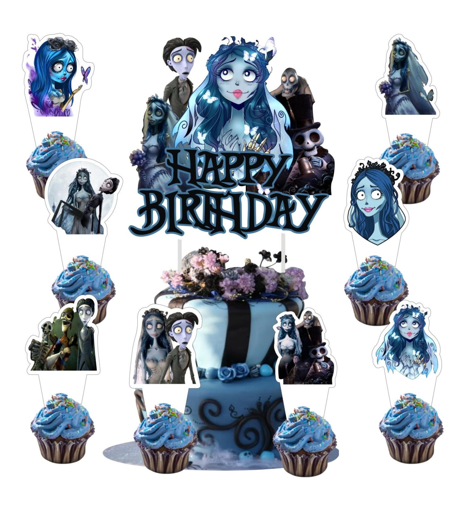 25pcs Corpse Bride Cake Decorations with 1pcs Cake Topper 24pcs Cupcake Toppers for Corpse Bride Birthday Party Supplies - Buy Online on GoSupps.com