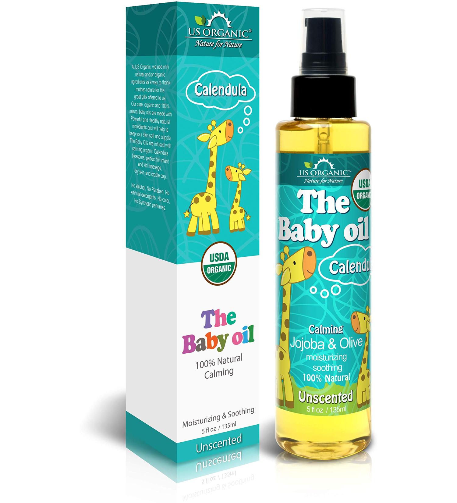 USDA Certified Organic Baby Oil with Calendula, Jojoba, and Olive Oil - 5 fl. Oz (Pure Unscented) - Buy Online on GoSupps.com