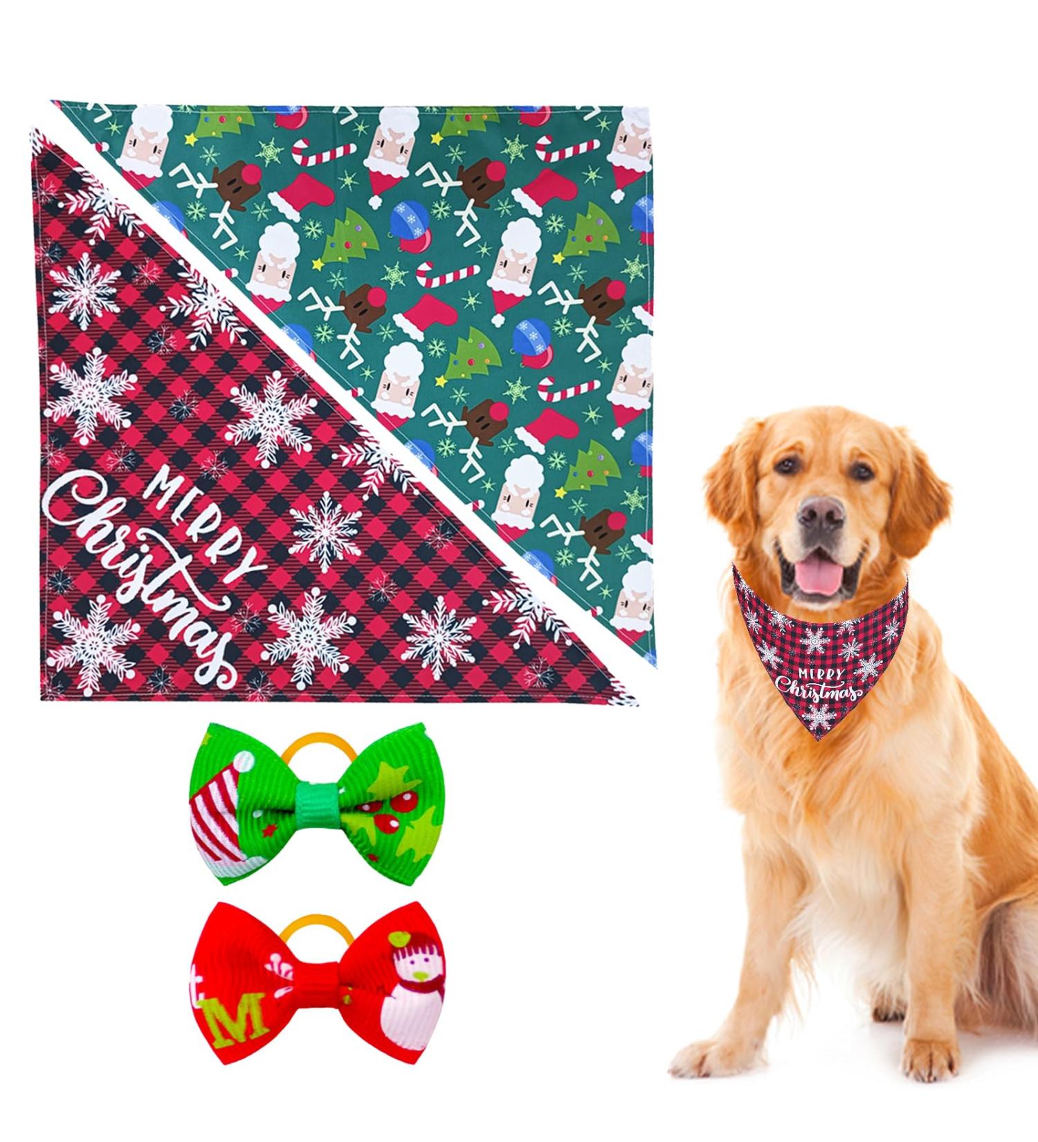 2PCS Washable Dog Christmas Bandana Set for Small Medium Pets - Festive Triangle Scarf for Dogs & Cats - Holiday Accessories & Party Decoration - Buy Online on GoSupps.com