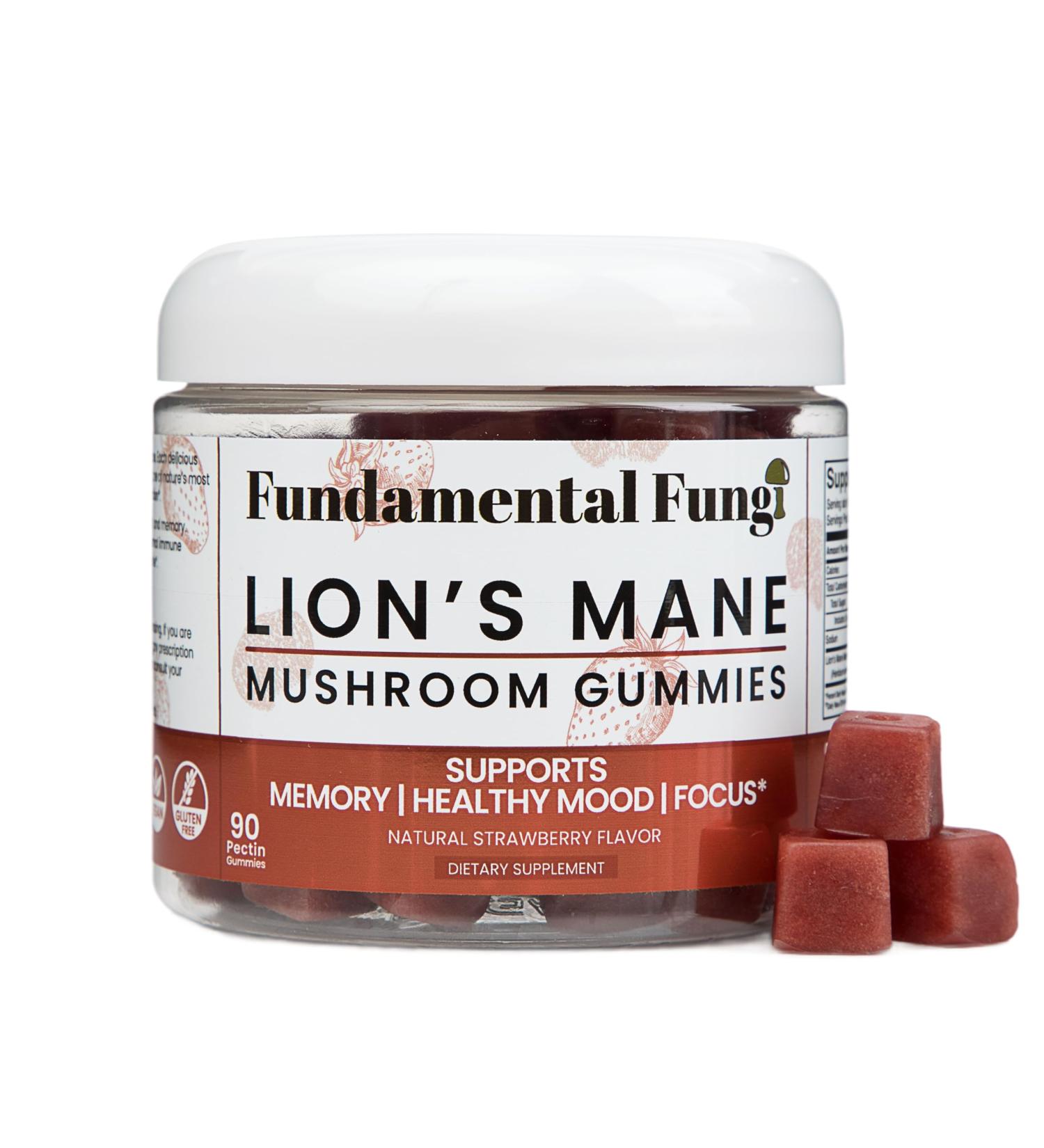 Fundamental Fungi Organic Lion's Mane Mushroom Gummies | 90 Servings | Brain Health Focus Clarity & Memory Mushroom Supplement Gummies | 90 Organic Lions Mane Gummys for Adults - Buy Online on GoSupps.com