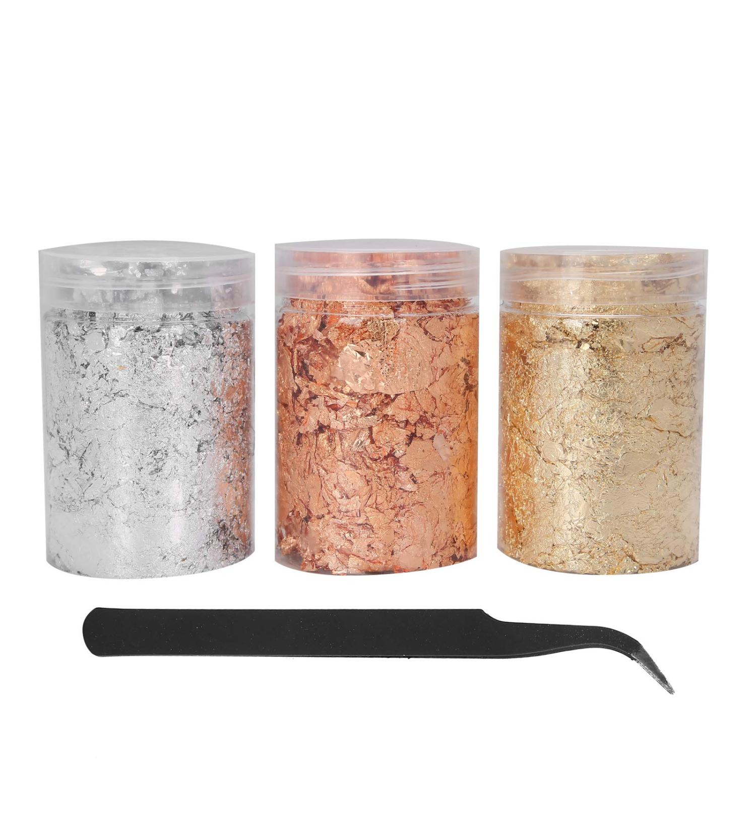 3 Colors Nail Gold Foil DIY Gold Flakes Decoration Brass Red Copper Aluminum 10g for Nail Art Painting with Sturdy Plastic Storage Box for Nail Decoration - Buy Online on GoSupps.com