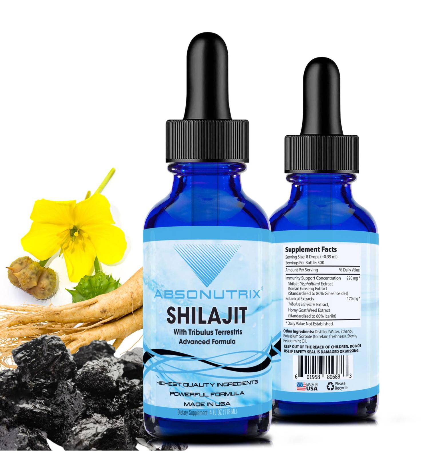 Absonutrix Shilajit with Tribulus Terrestris 390 mg 4 Oz Liquid 300 Servings Made in USA Quick Absorption Quality Potent Ingredients Non-GMO GMP Certified Facility Cruelty-Free Products - Buy Online on GoSupps.com