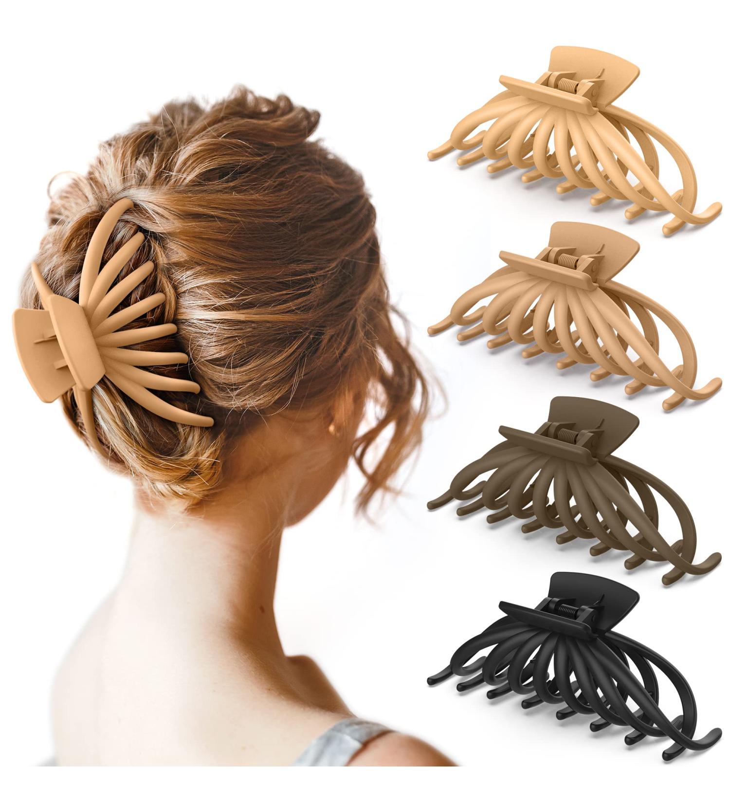 OPAUL Matte Nonslip Hair Claw Clips - Strong Hold for Thick and Thin Hair - Neutral Hair Styling Accessories - 4 Pack Black & Khaki - Perfect Christmas Gifts - Buy Online on GoSupps.com
