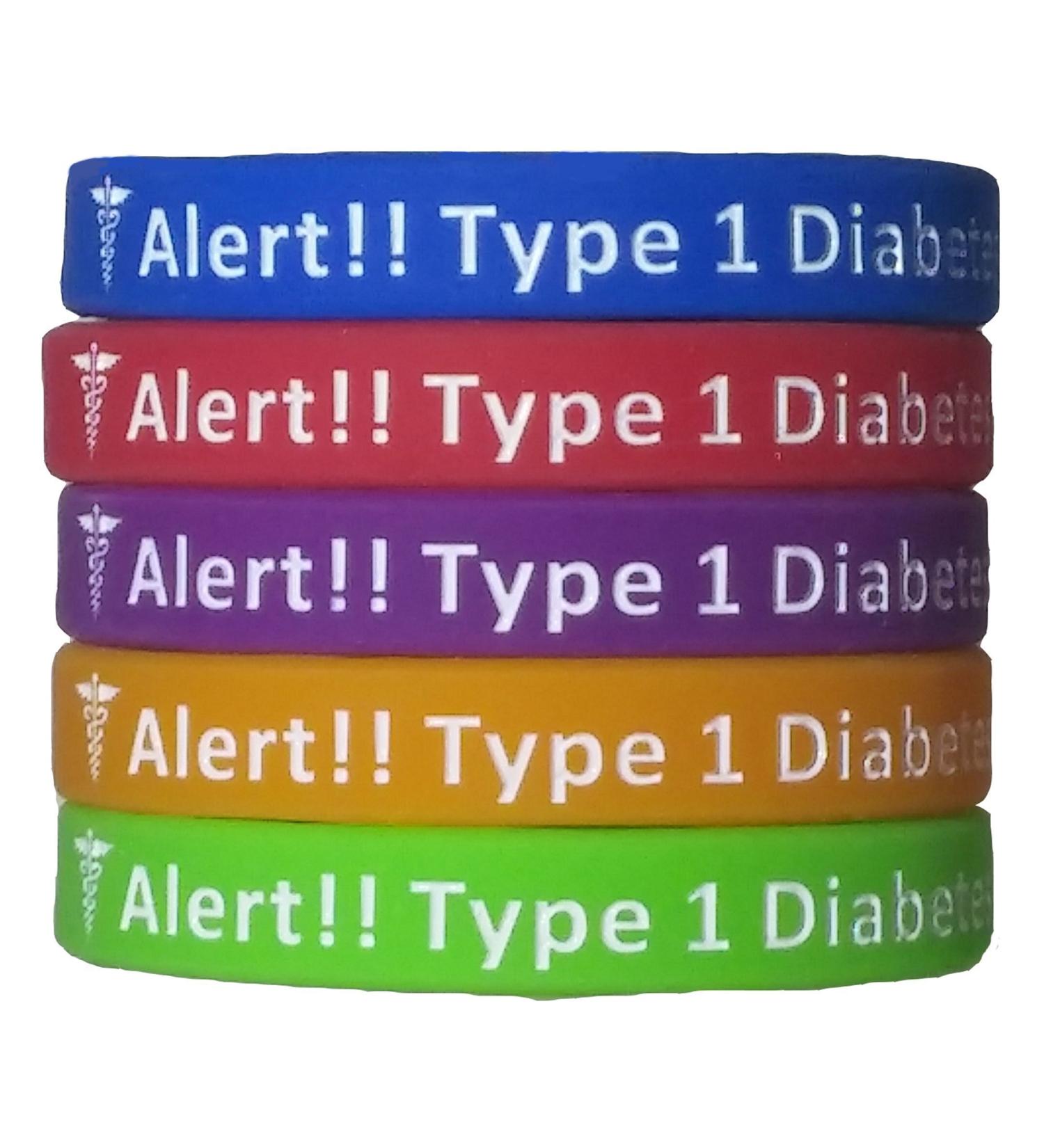 Type 1 Diabetes Bracelets - Silicone Alert Wristbands (Pack of 5) - Adult & Kids Sizes - 5 Count - Buy Online on GoSupps.com